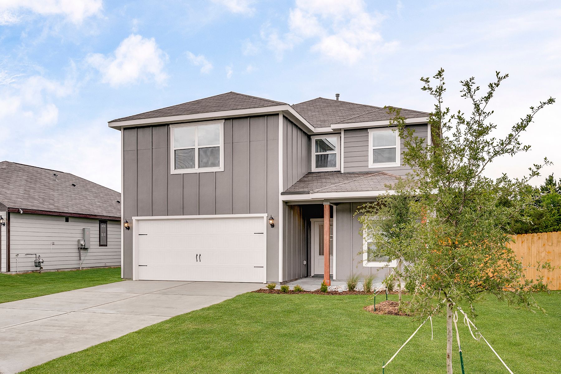 The Driftwood has an attached two-car garage.