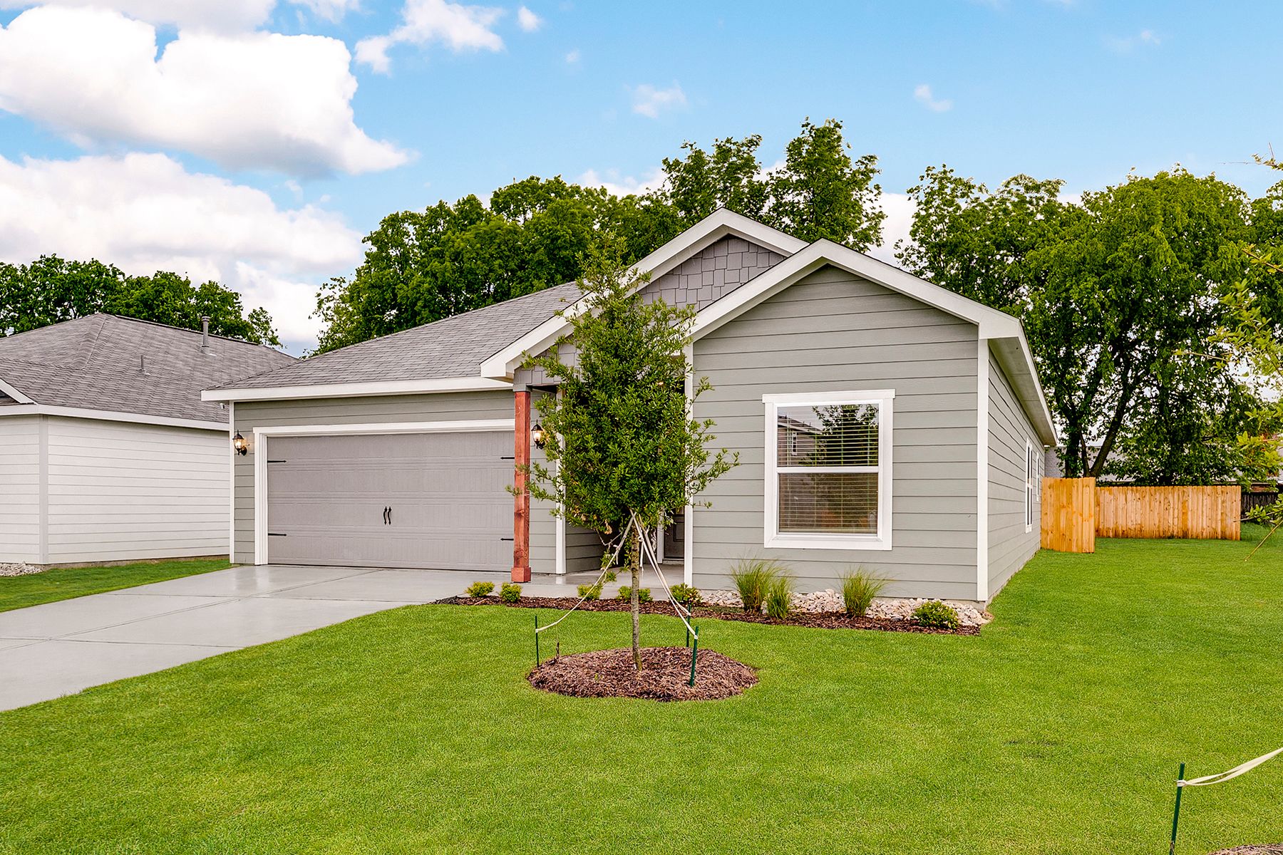 The Sabine has an attached, two-car garage.