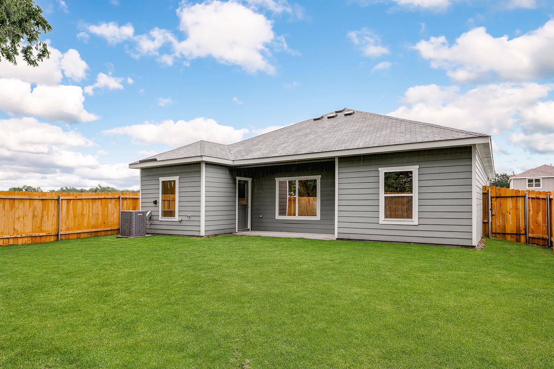 The Sabine has a fully fenced-in backyard.