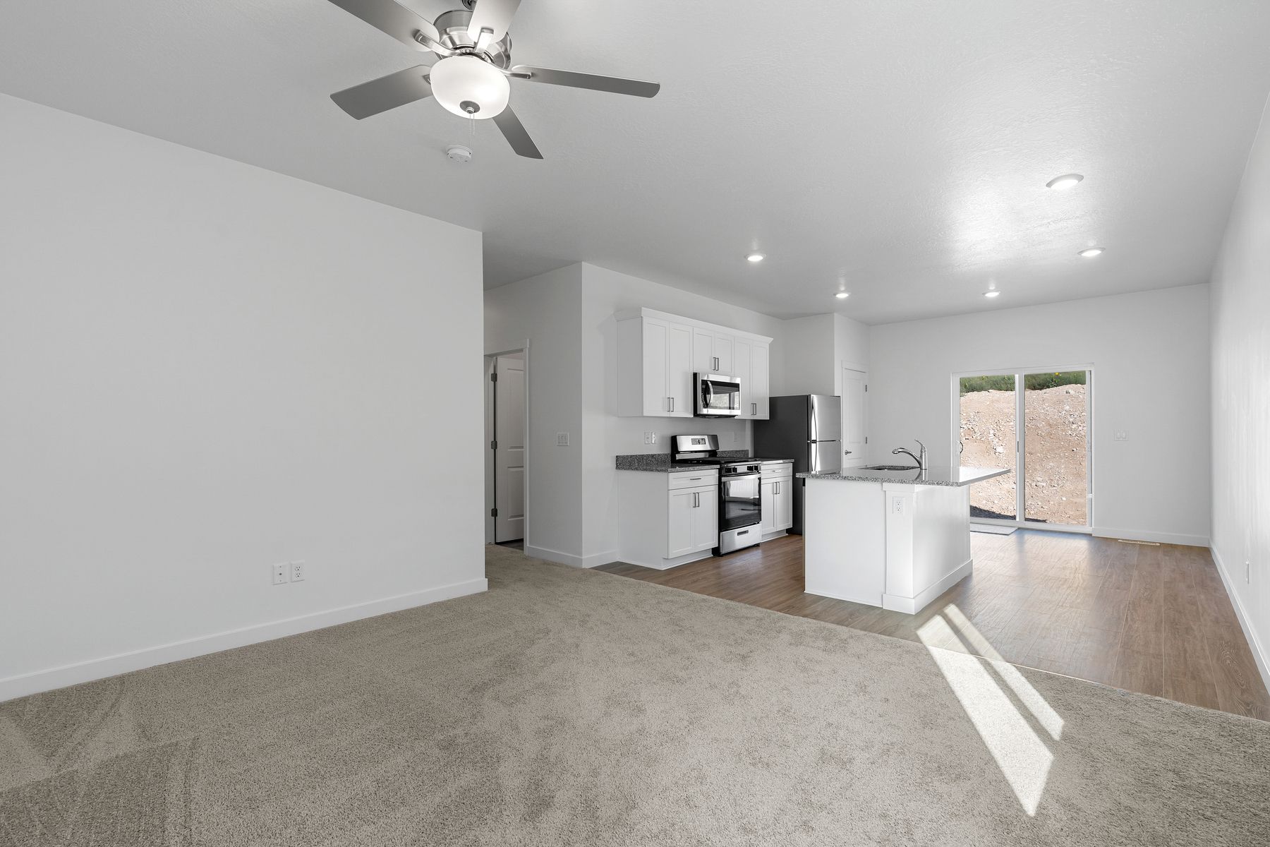 The Bruin floor plan has an open-concept layout.