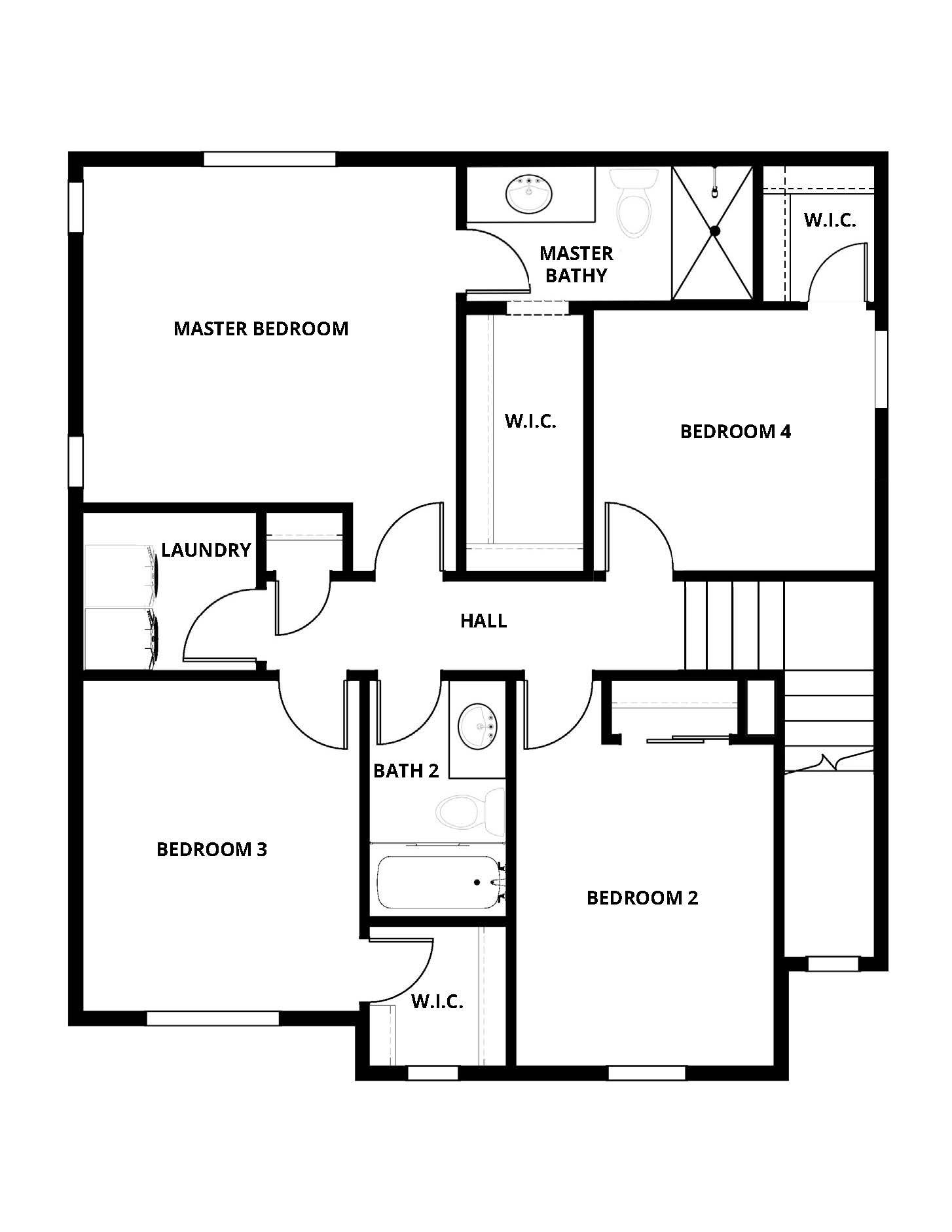 The second floor of the Lewis has four bedrooms, two full bathrooms and a laundry room.