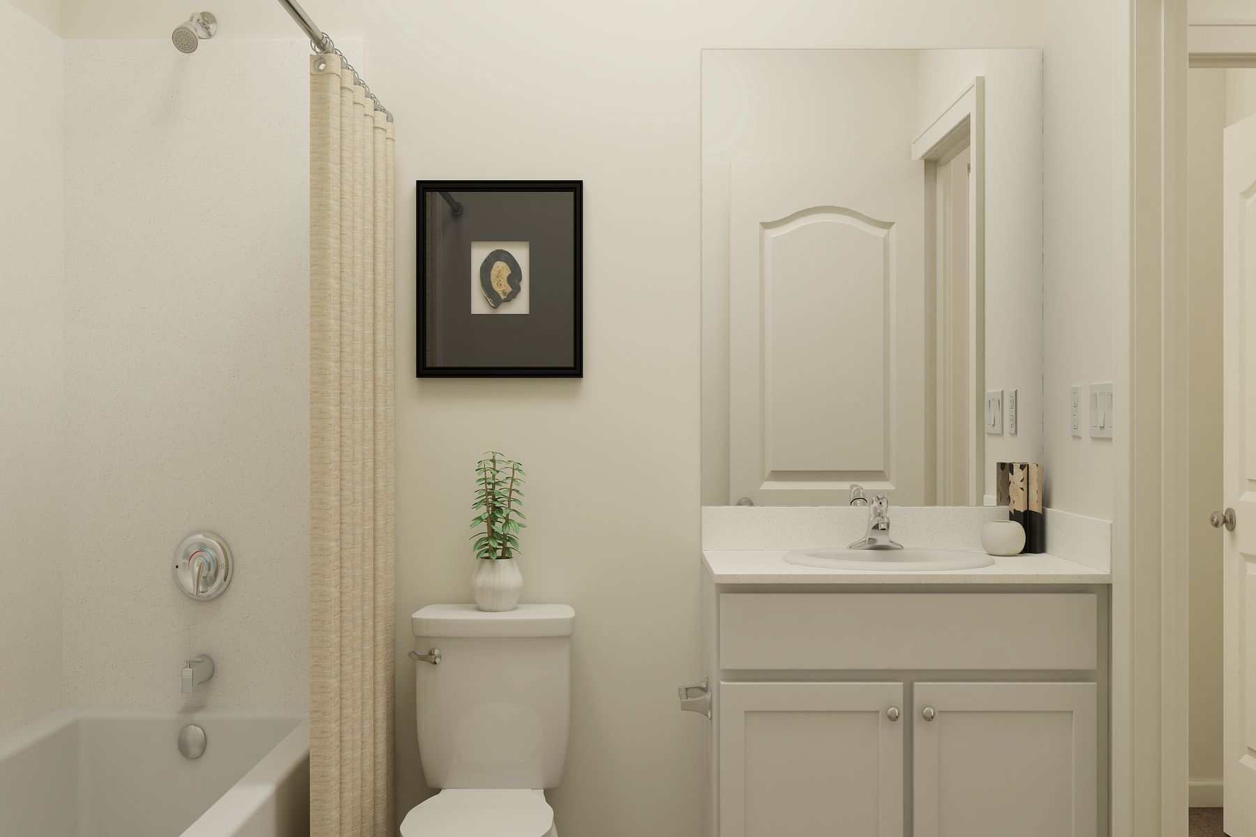 The secondary bathroom has the tub/shower combo.