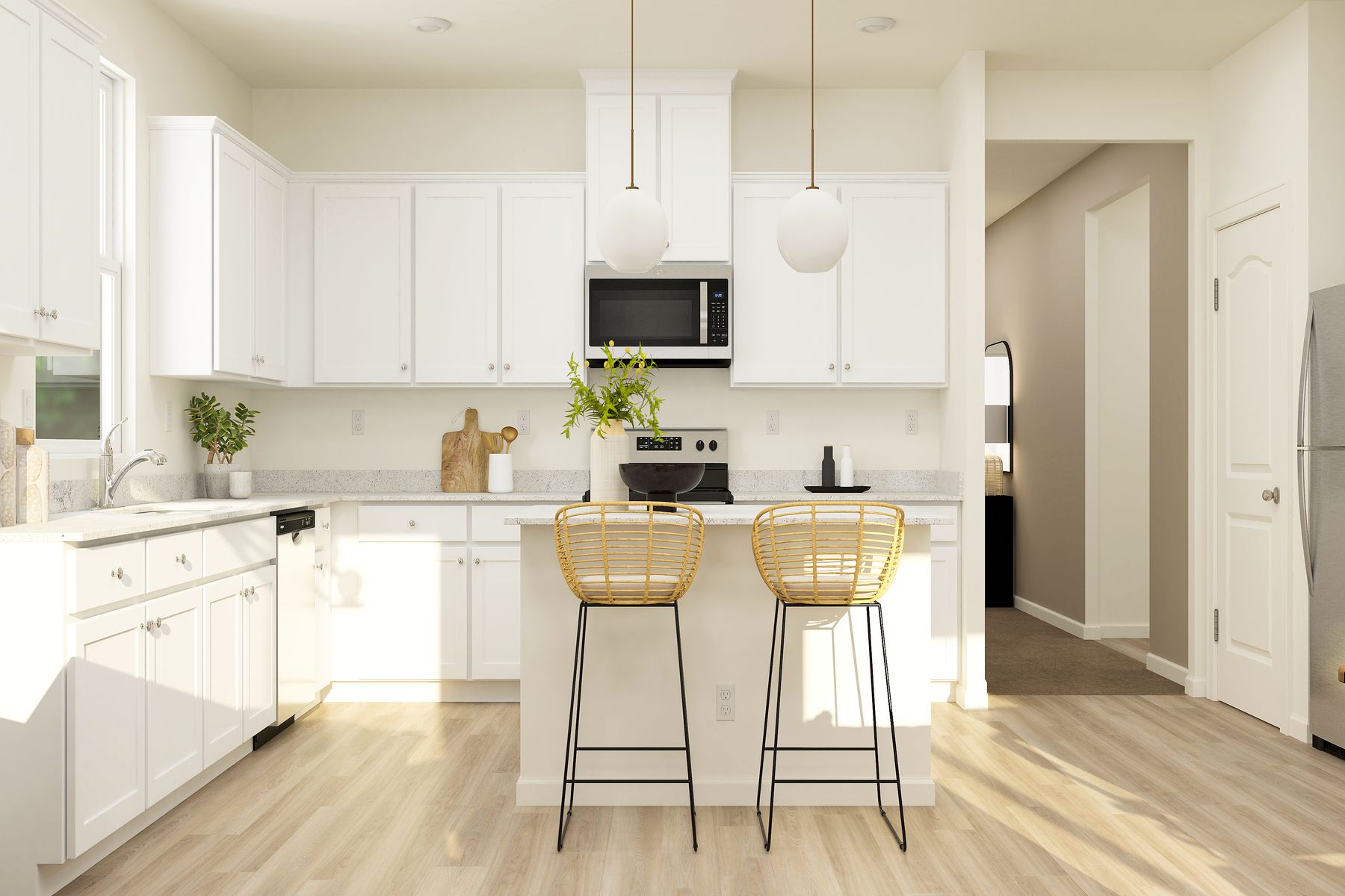 The kitchen appliances come included in this home.