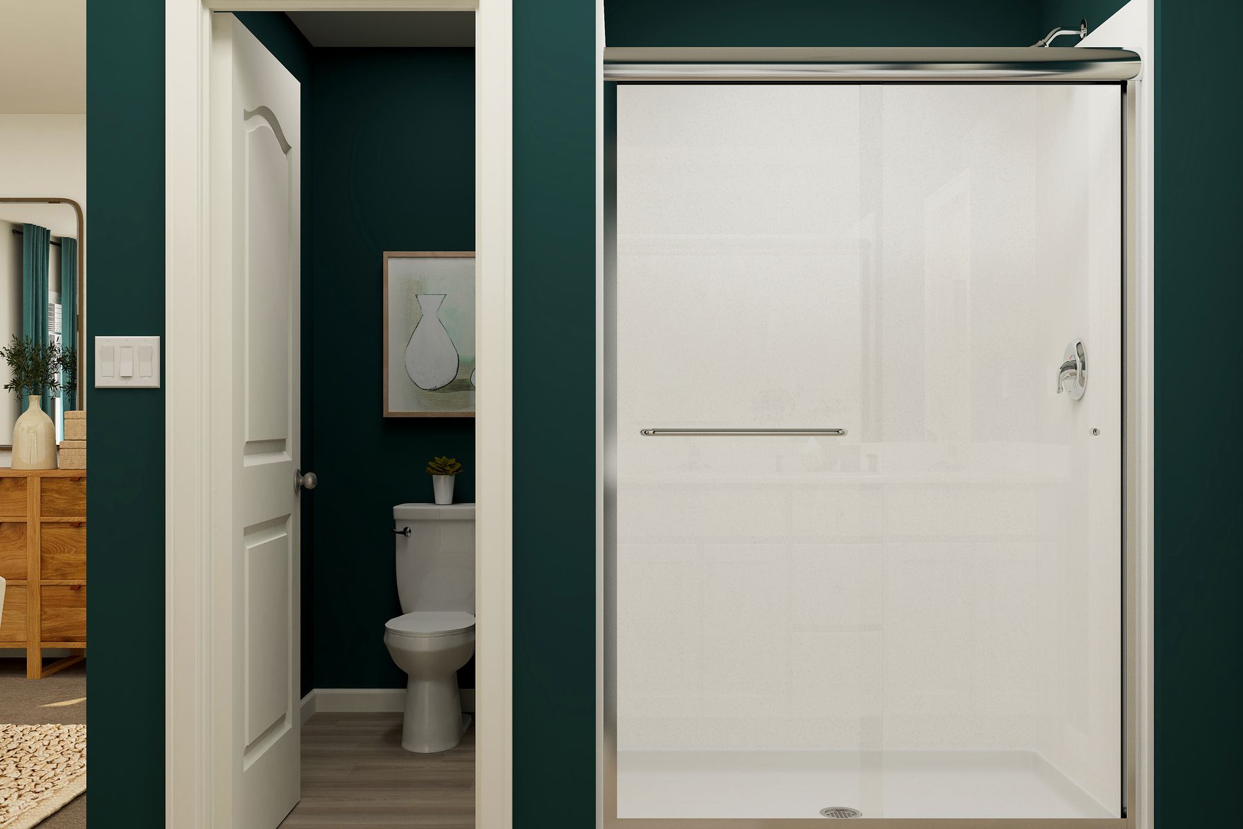The master bathroom also has a step in shower.