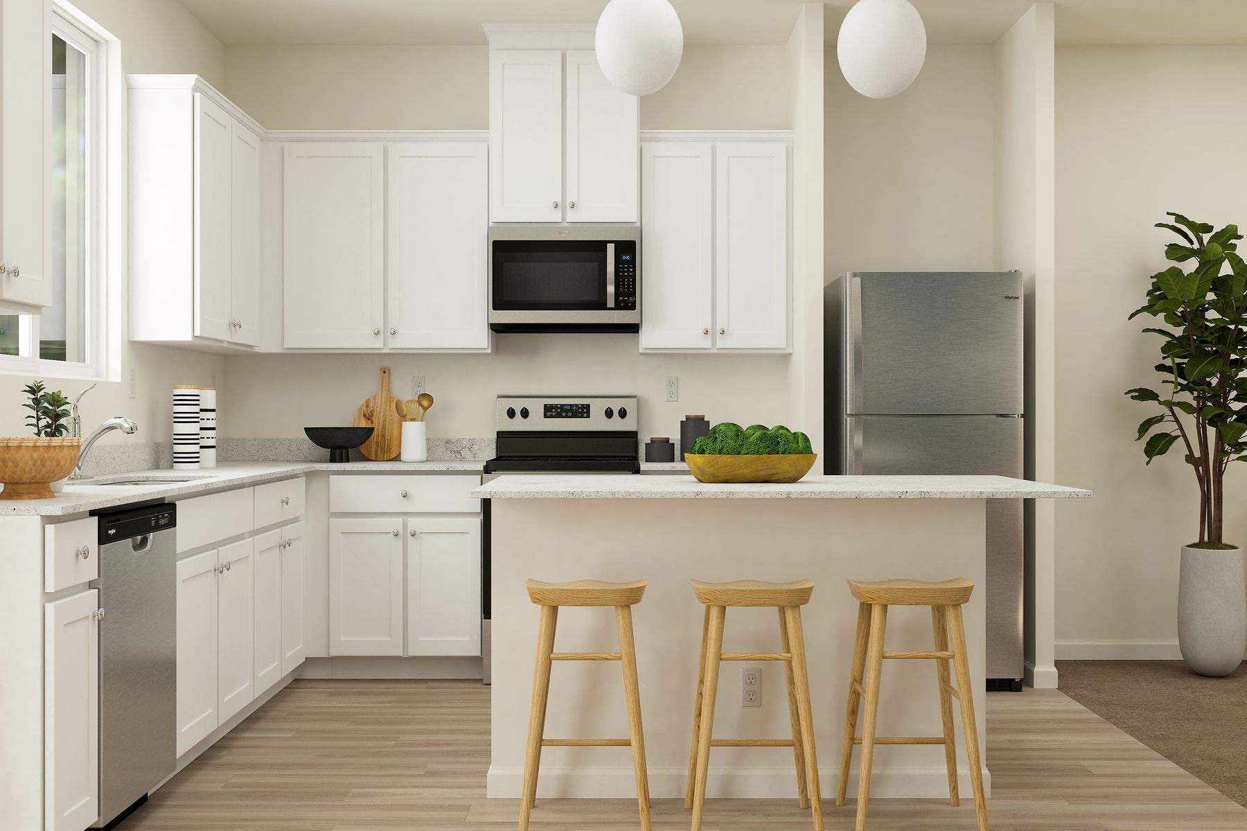 The kitchen appliances come included in this home.