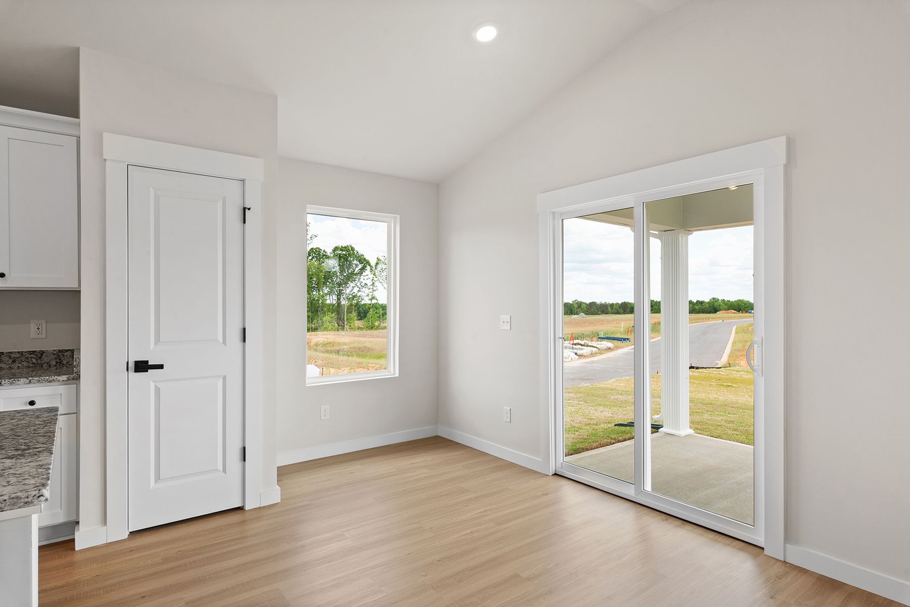 The kitchen overlooks the dining area