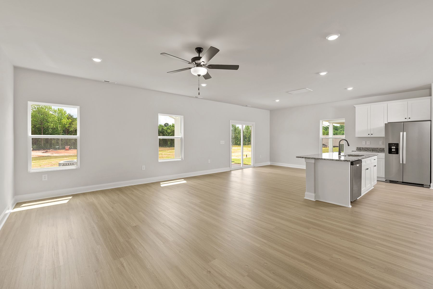 The living room is airy and bright