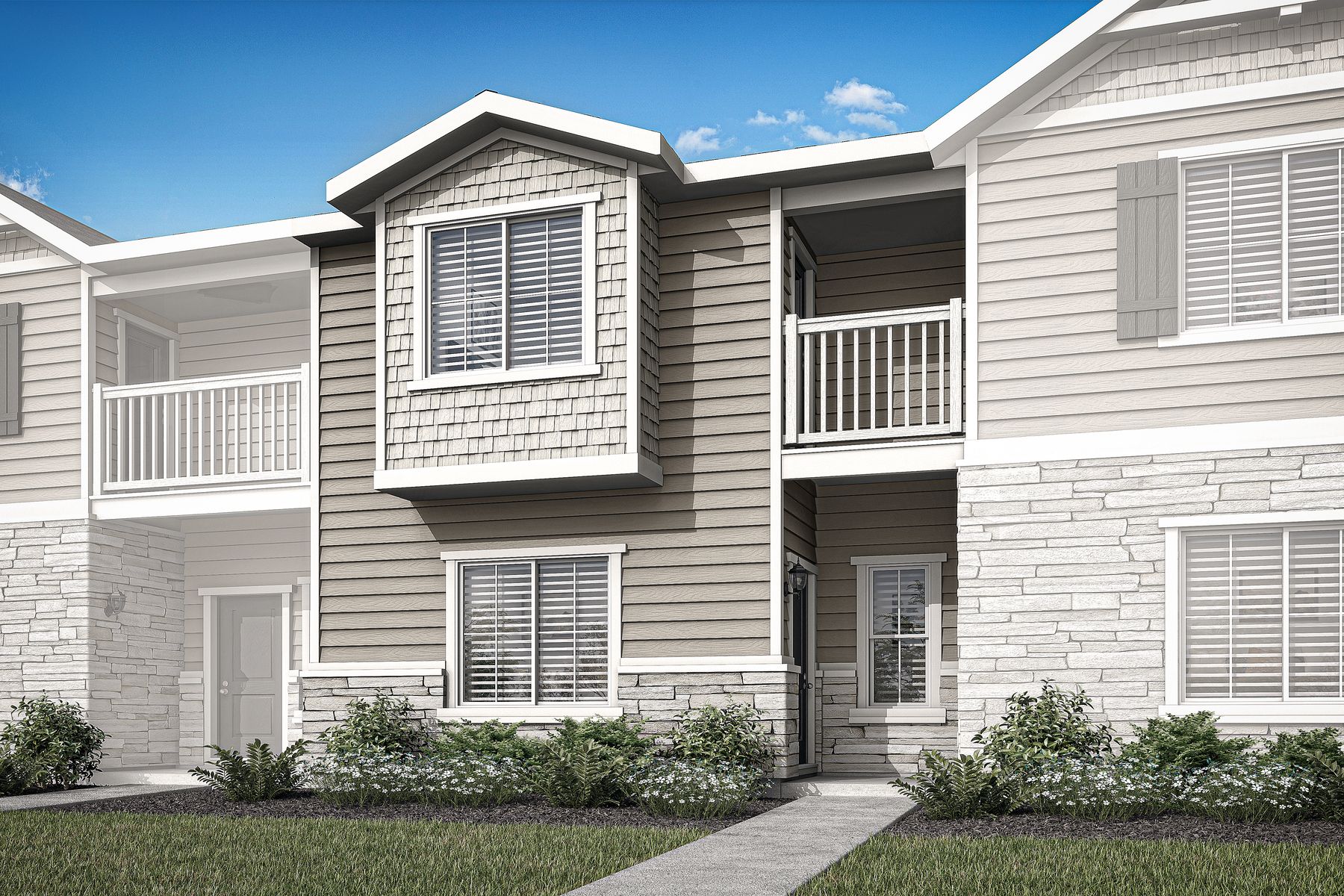 The Loveland is a beautiful two story home with siding and stone.
