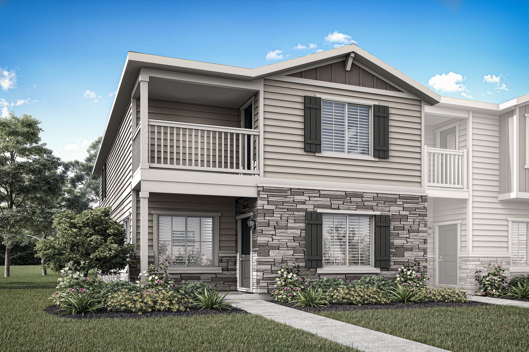 The Monarch is a beautiful two story home with siding and stone.