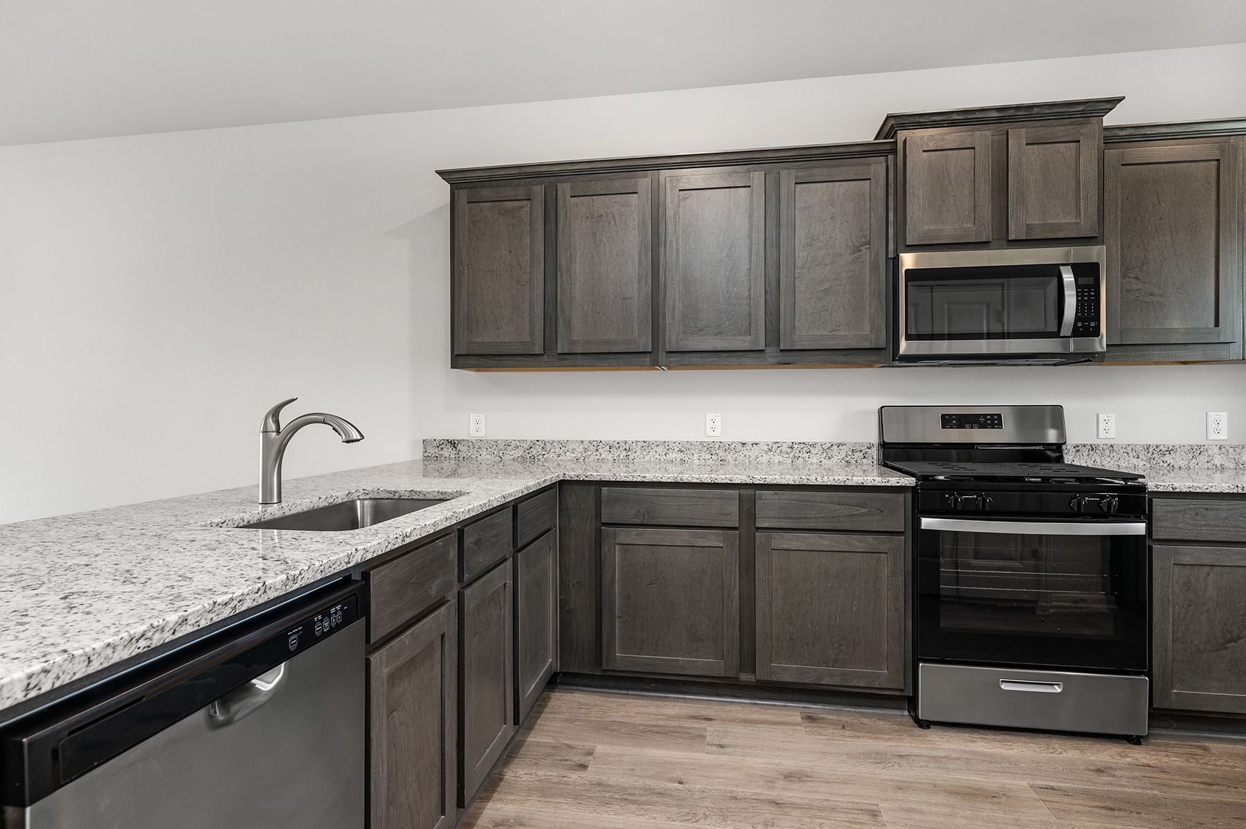 The kitchen has energy efficient appliances.