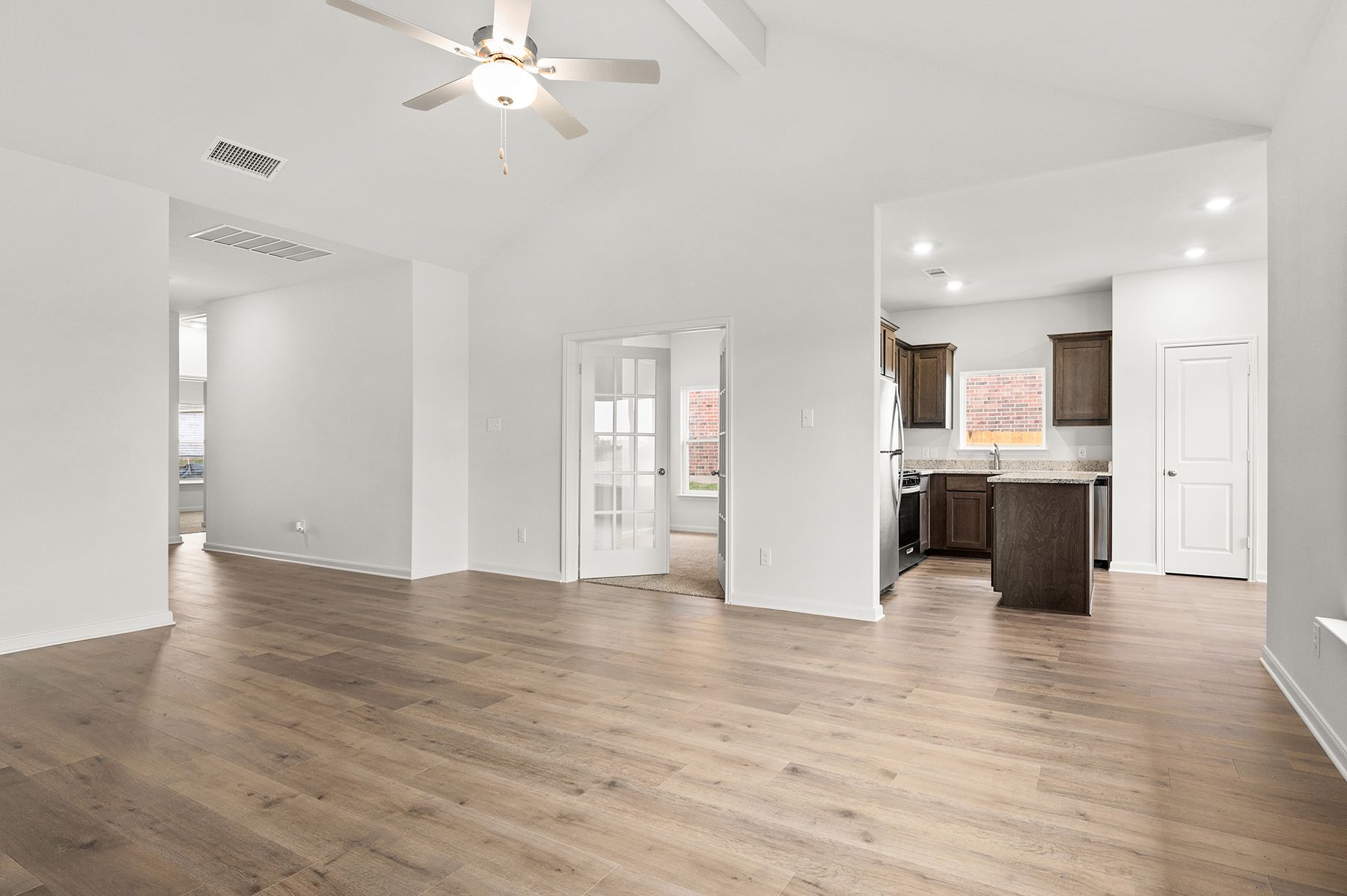 The family room sits right off of the kitchen.
