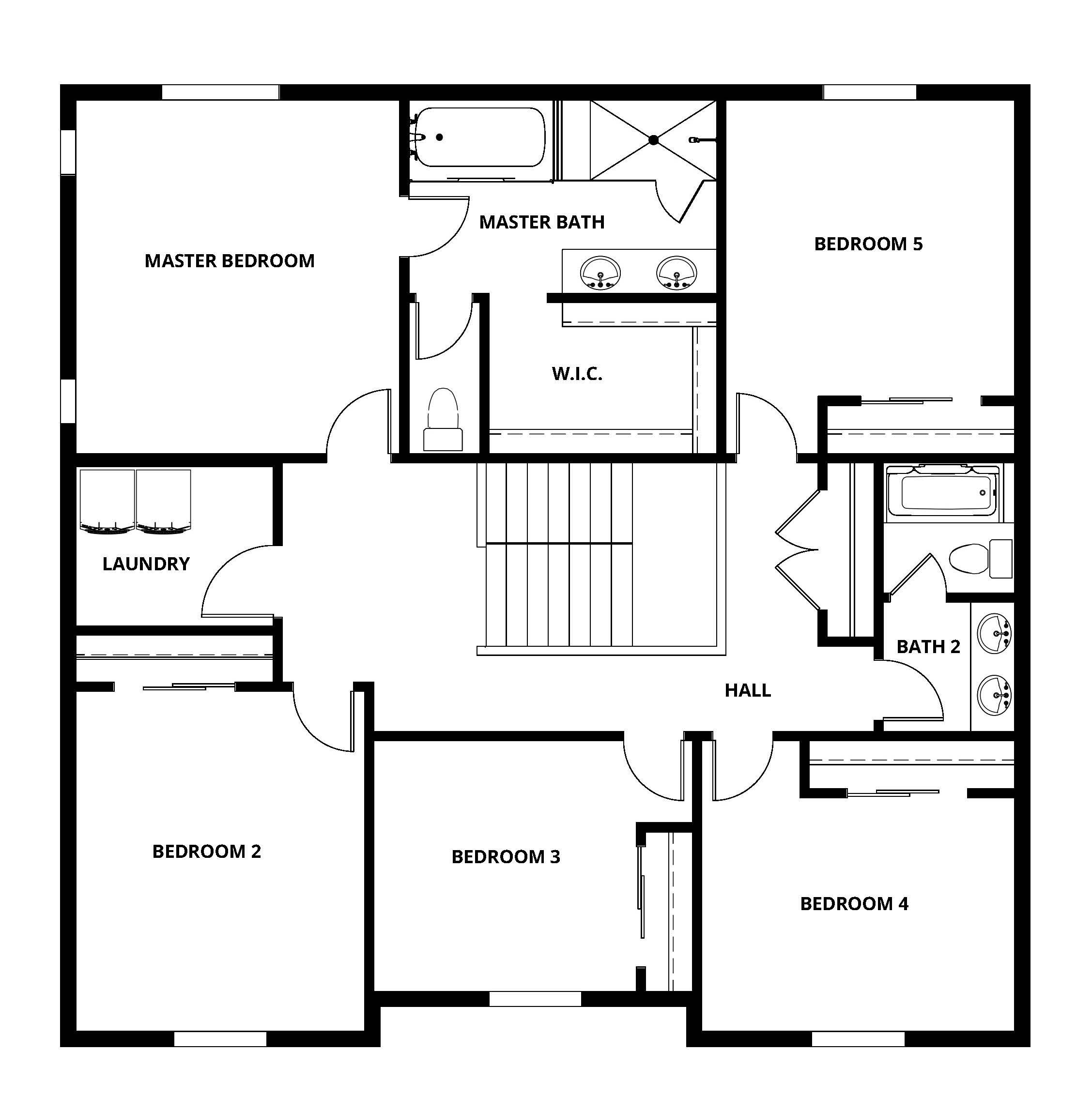 The second floor has five bedrooms and two bathrooms.