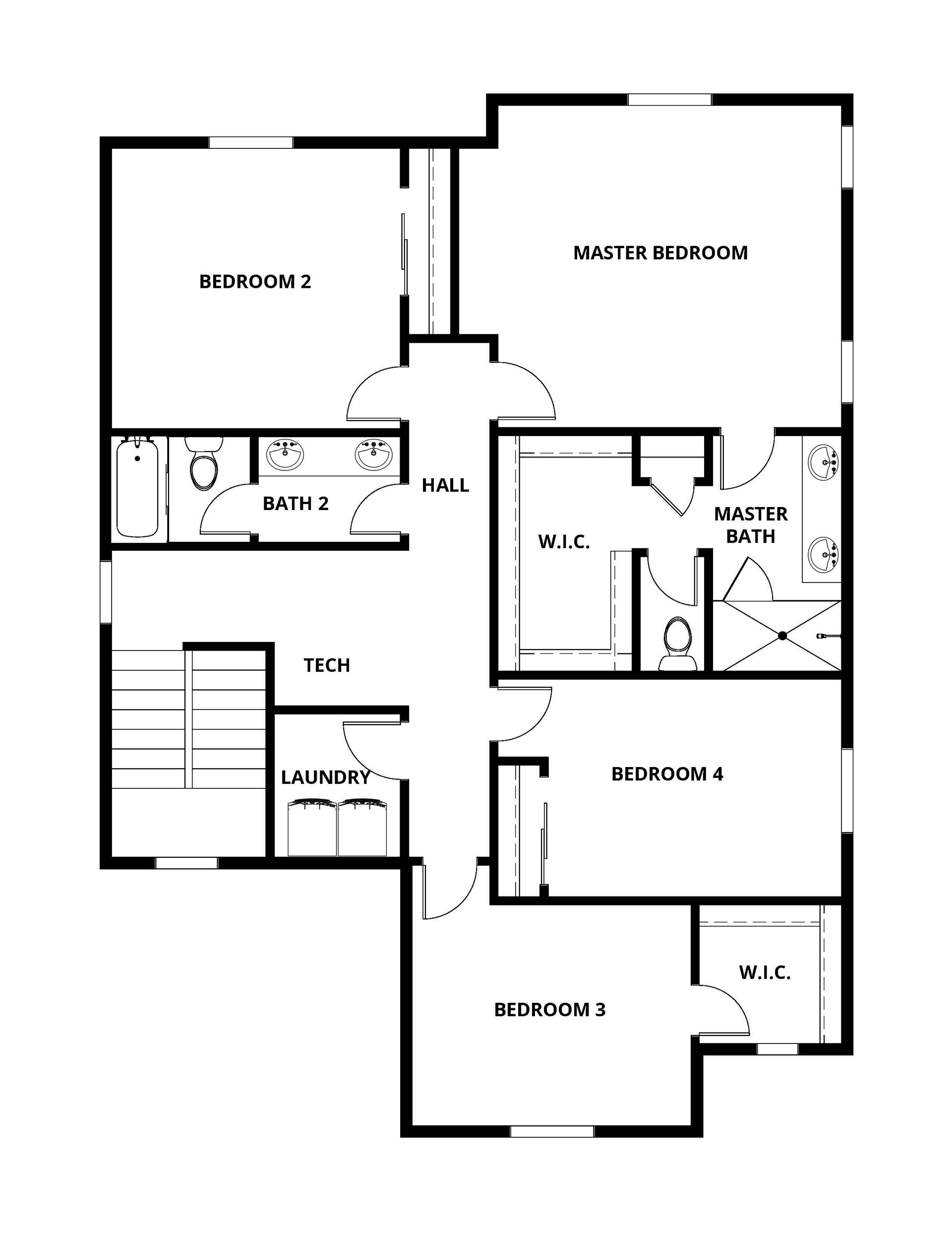 The second floor of the Higard has four bedrooms and two bathrooms.