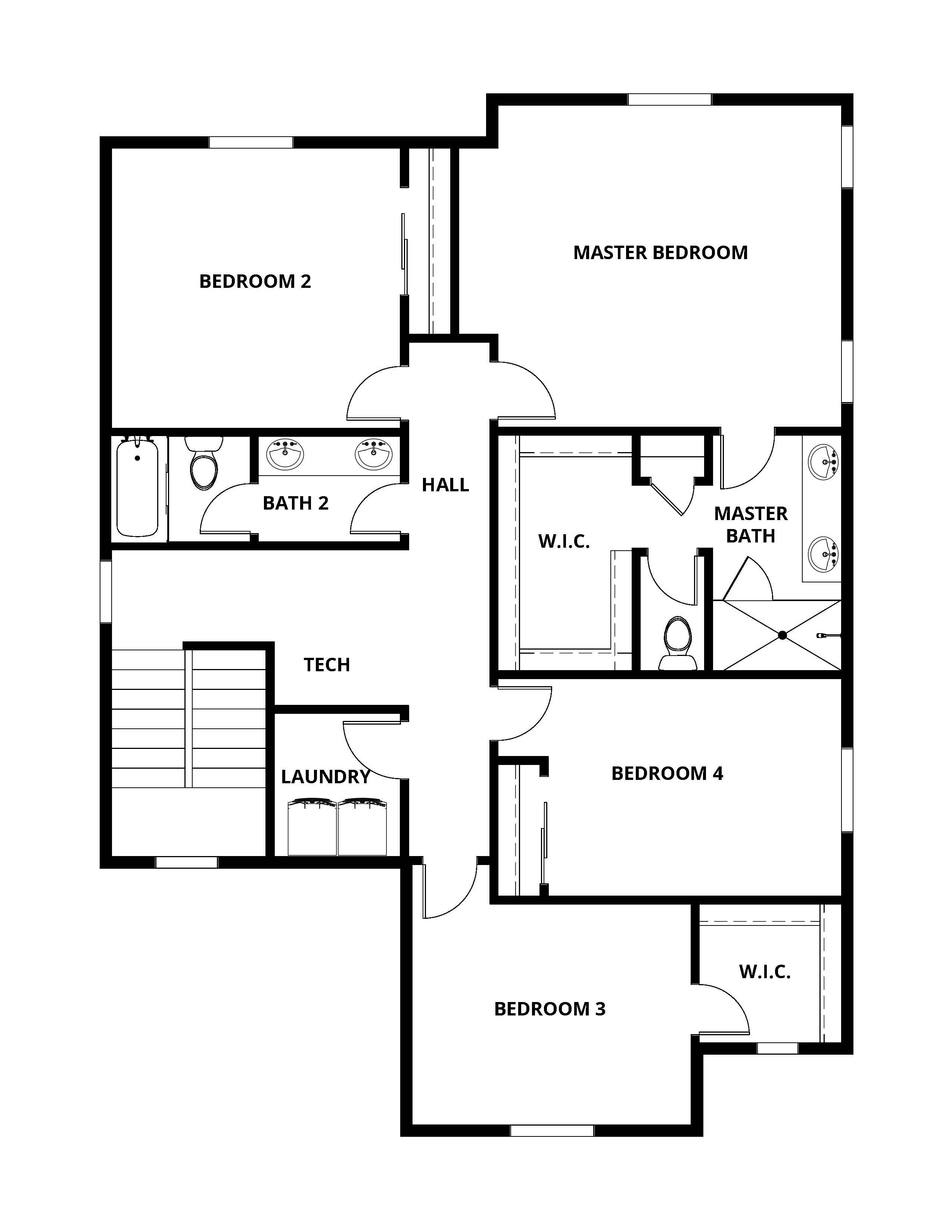 The second floor of the Higard has four bedrooms and two bathrooms.