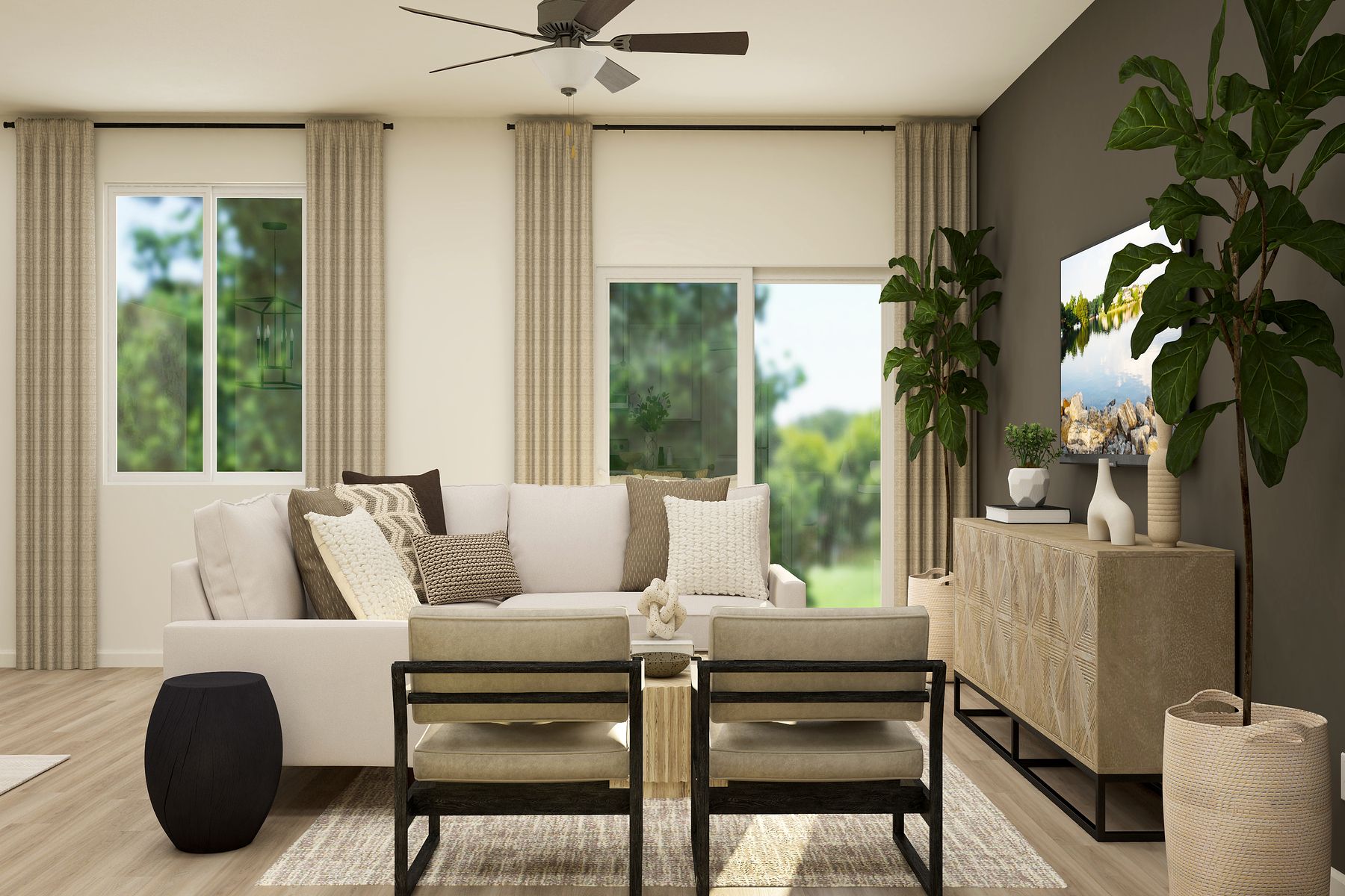 The family room has plenty of space for everyone to gather.