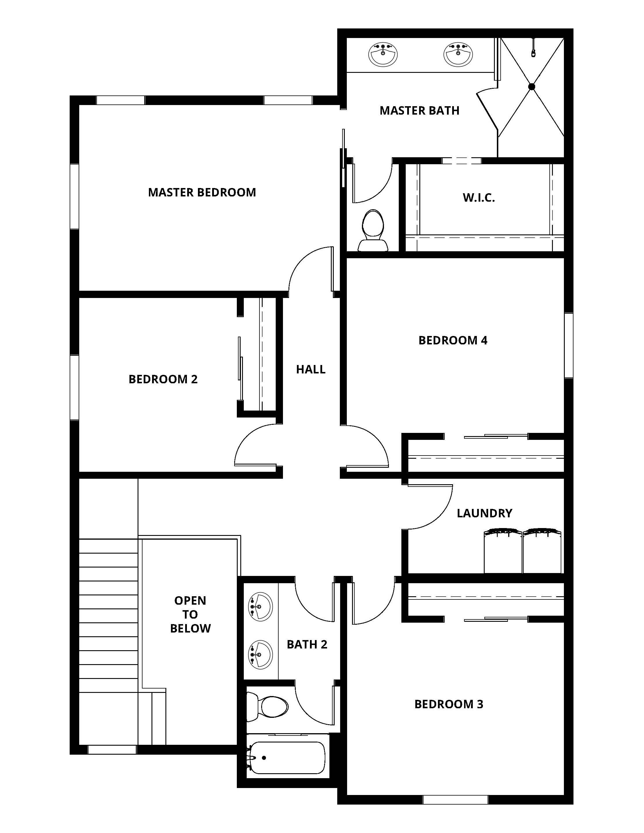 The second floor of the Granite has four bedrooms and two bathrooms.