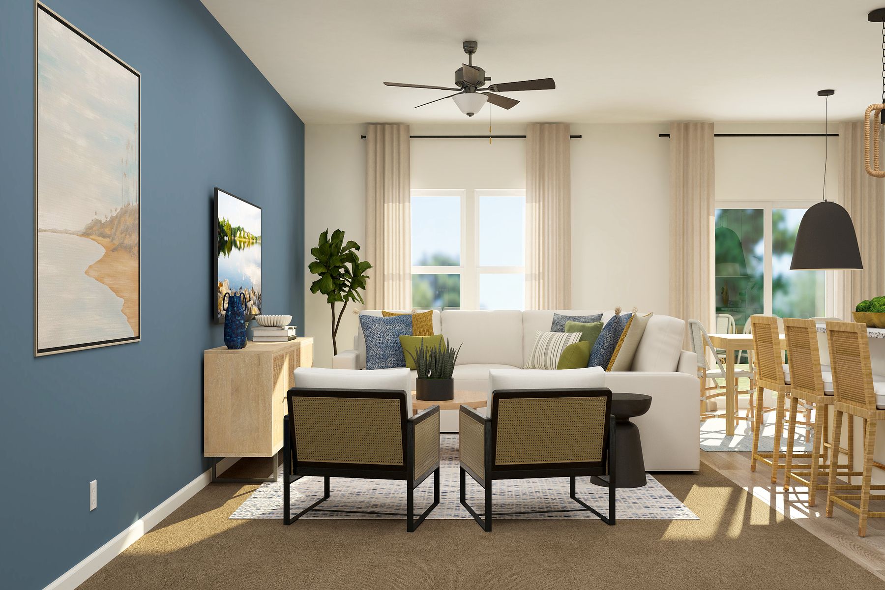 The living room has plenty of space for everyone to gather.