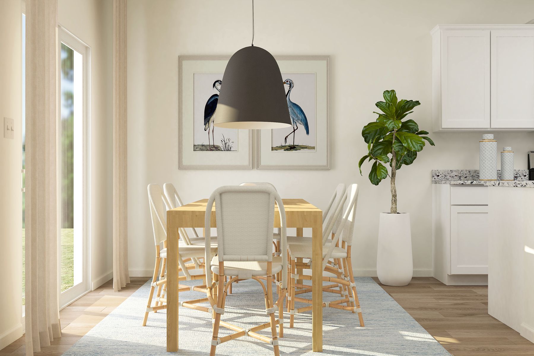 The dining room sits adjacent to the kitchen.