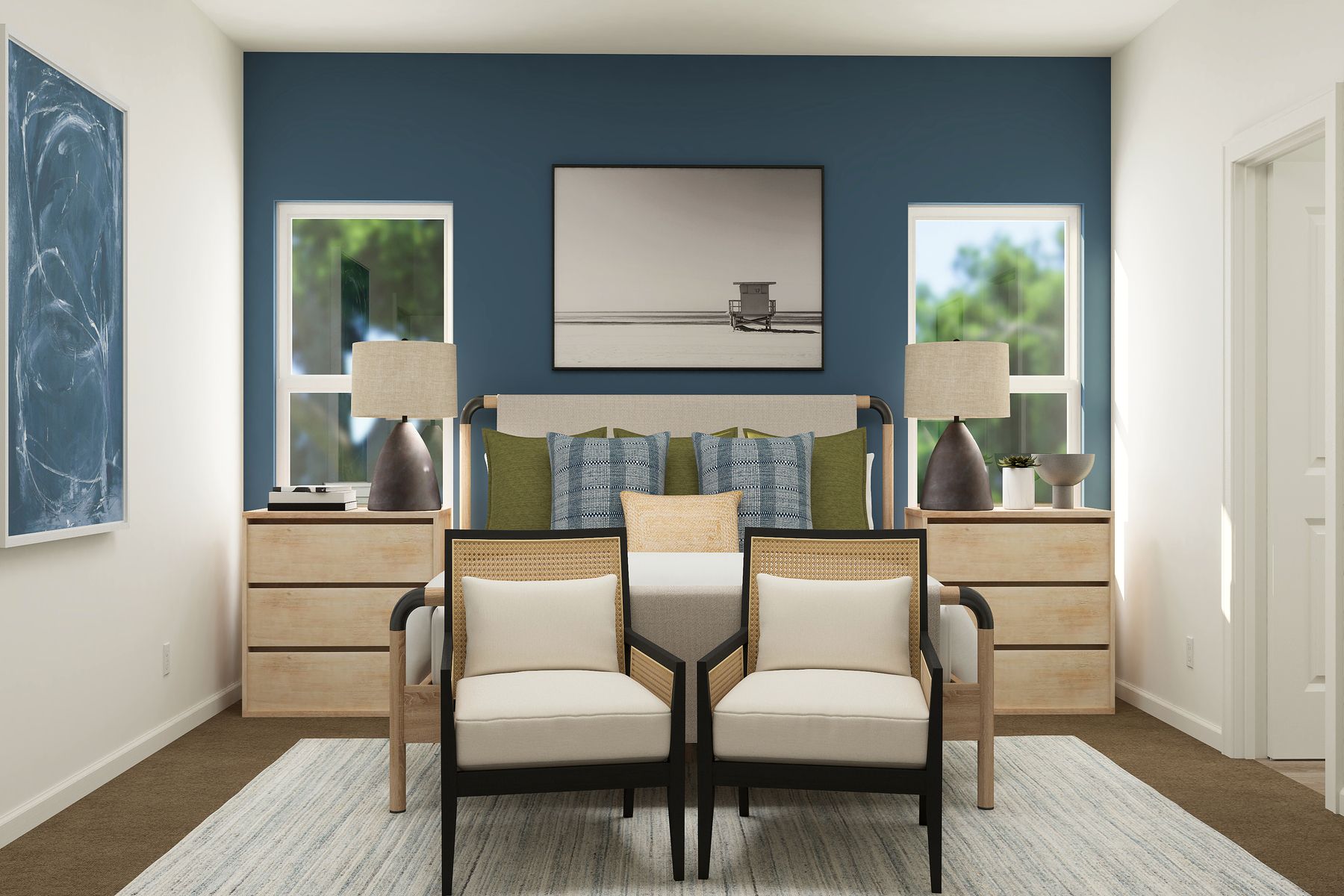 The master bedrooms is a relaxing retreat.