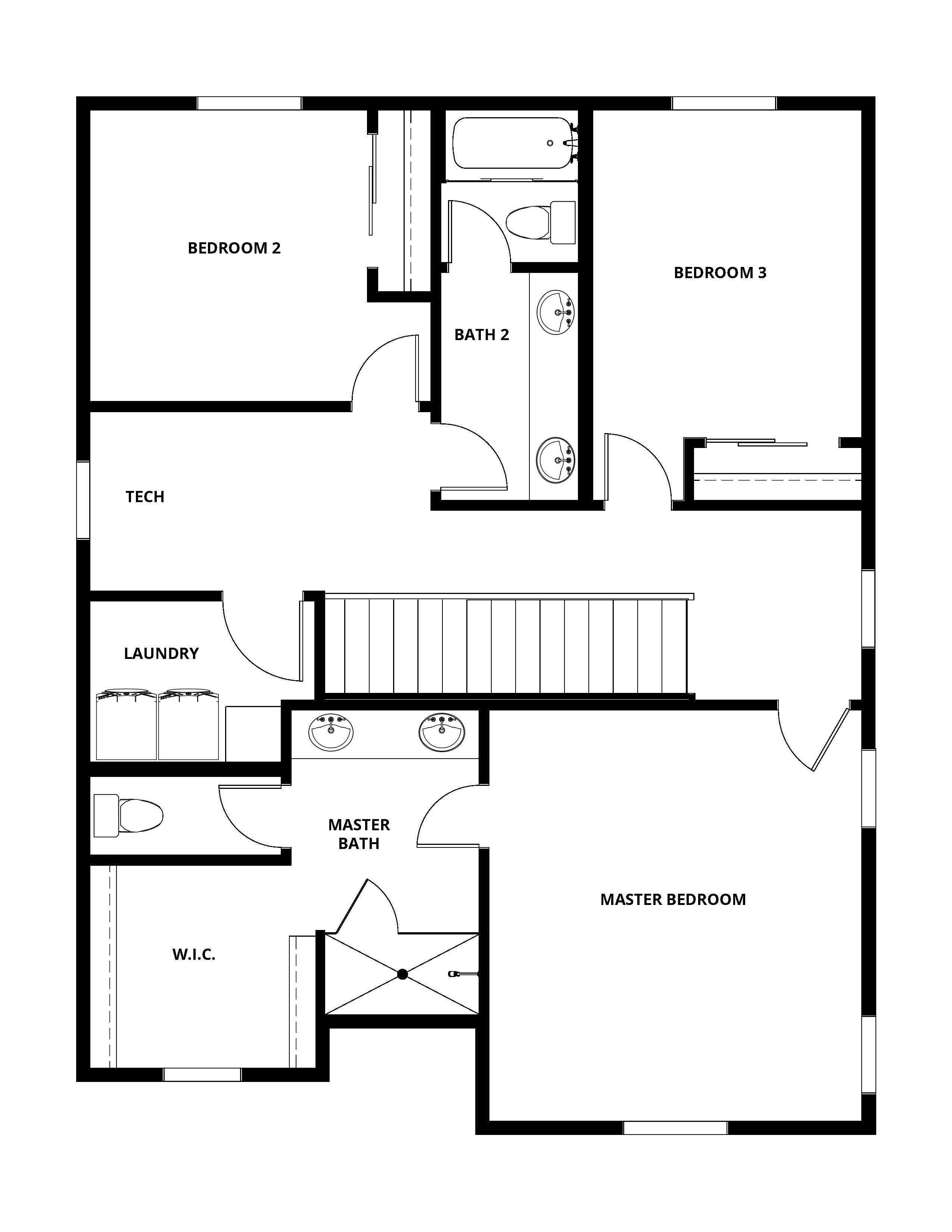 The second floor of the Delano has three bedrooms and two bathrooms.