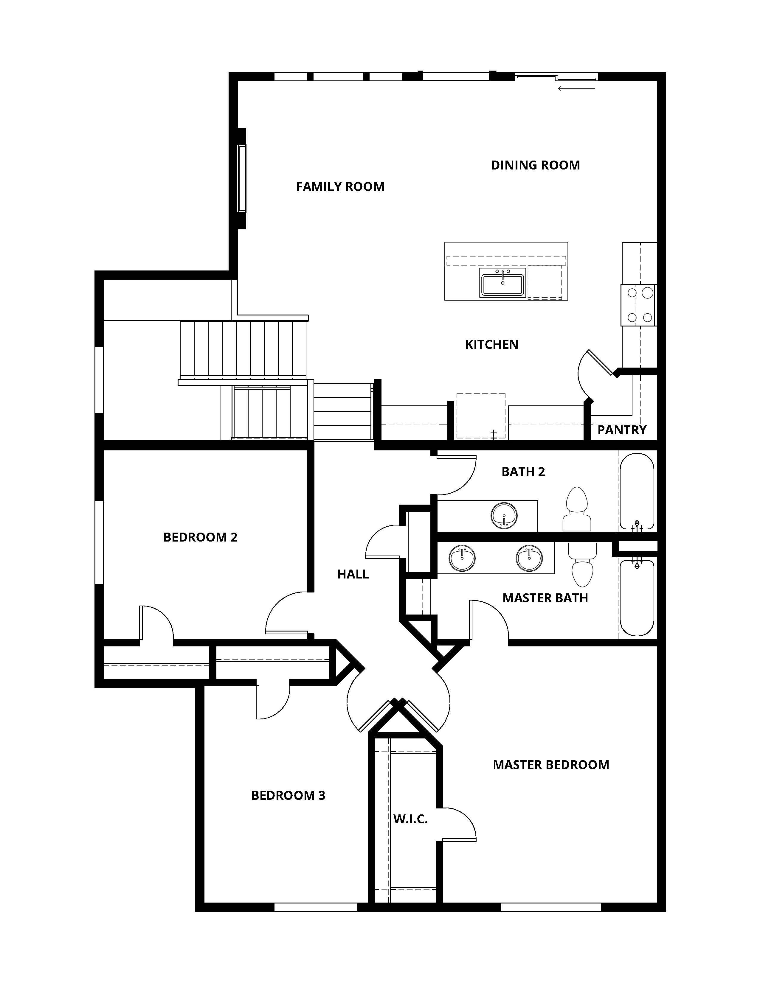 The second floor of the Henderson has the family room, kitchen and bedrooms.
