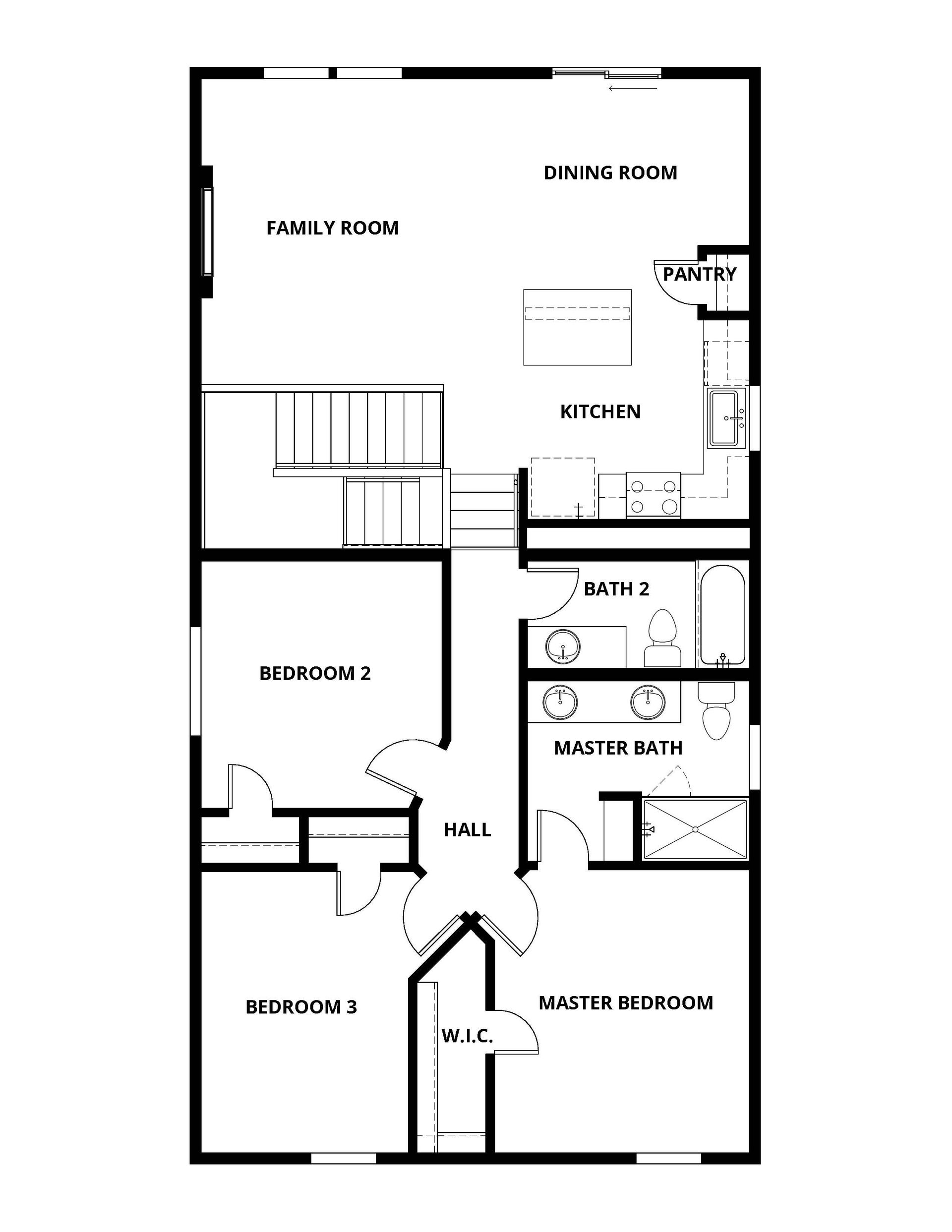 The second floor of the Locke has the bedrooms, family room and kitchen.