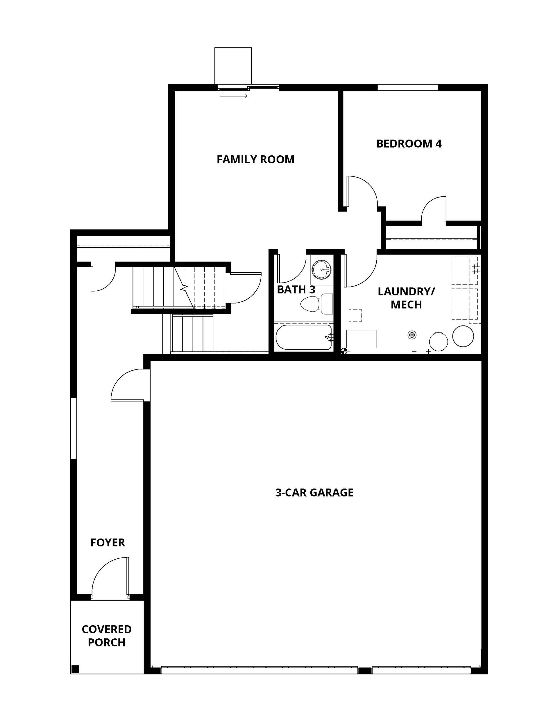 The Olson main floor has the fourth bedroom and an additional family room.