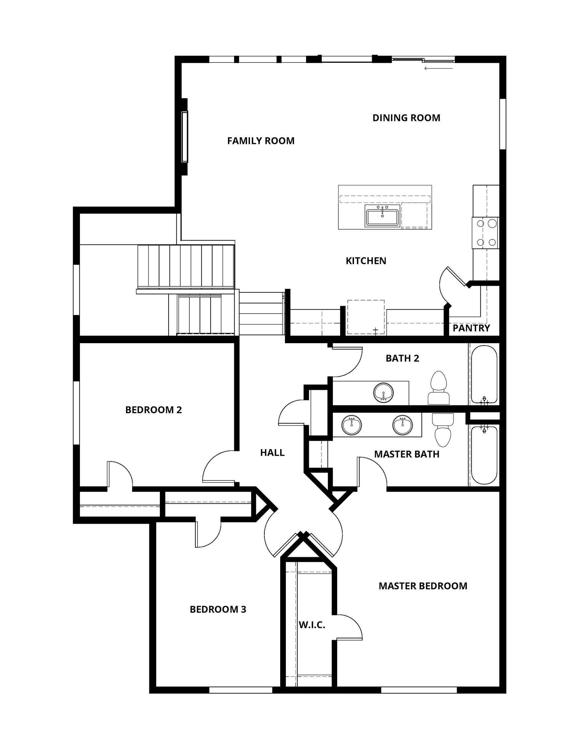 The main floor of the Olson has the bedrooms and kitchen!