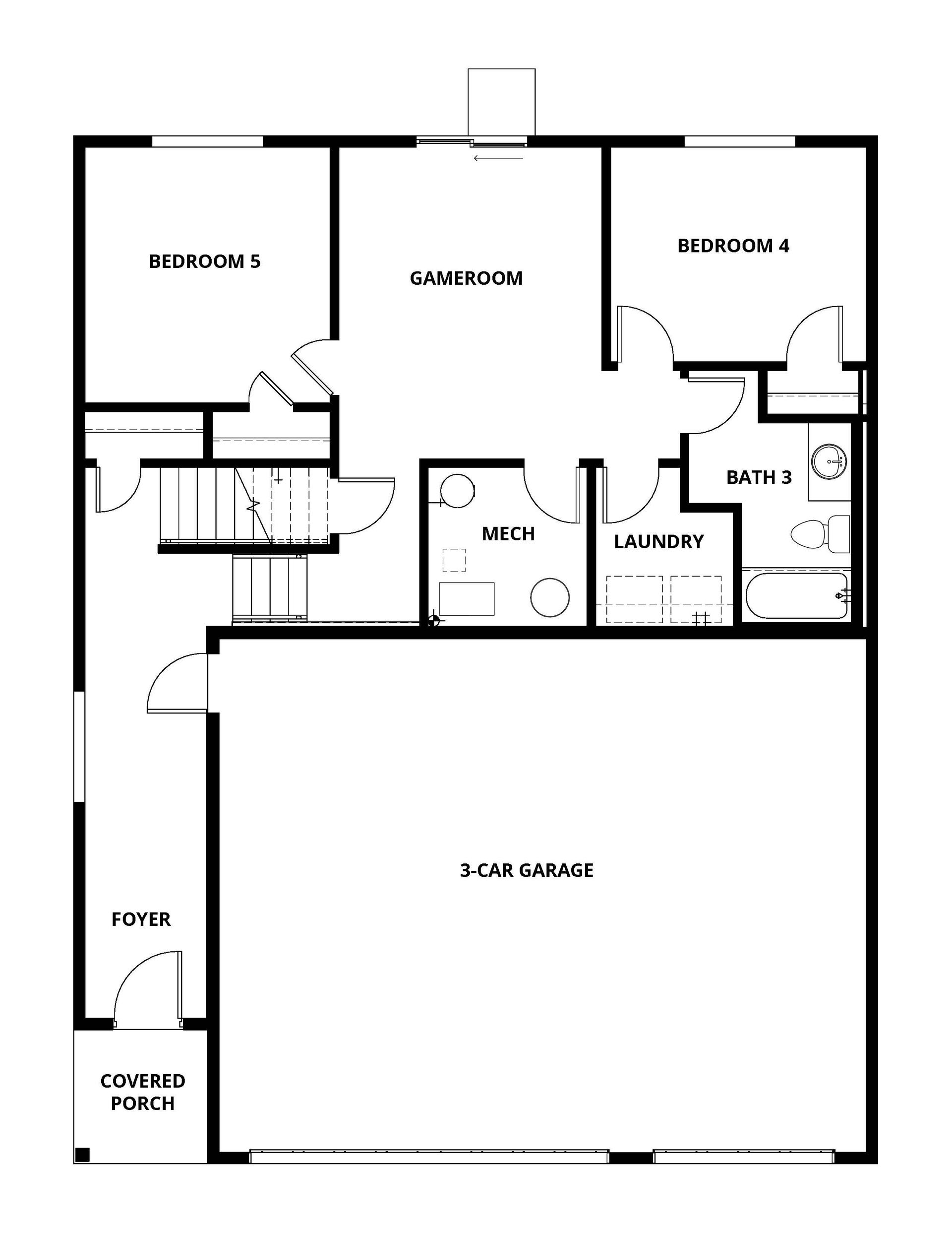 The lower floor of the Rachel has two bedrooms and a game room.