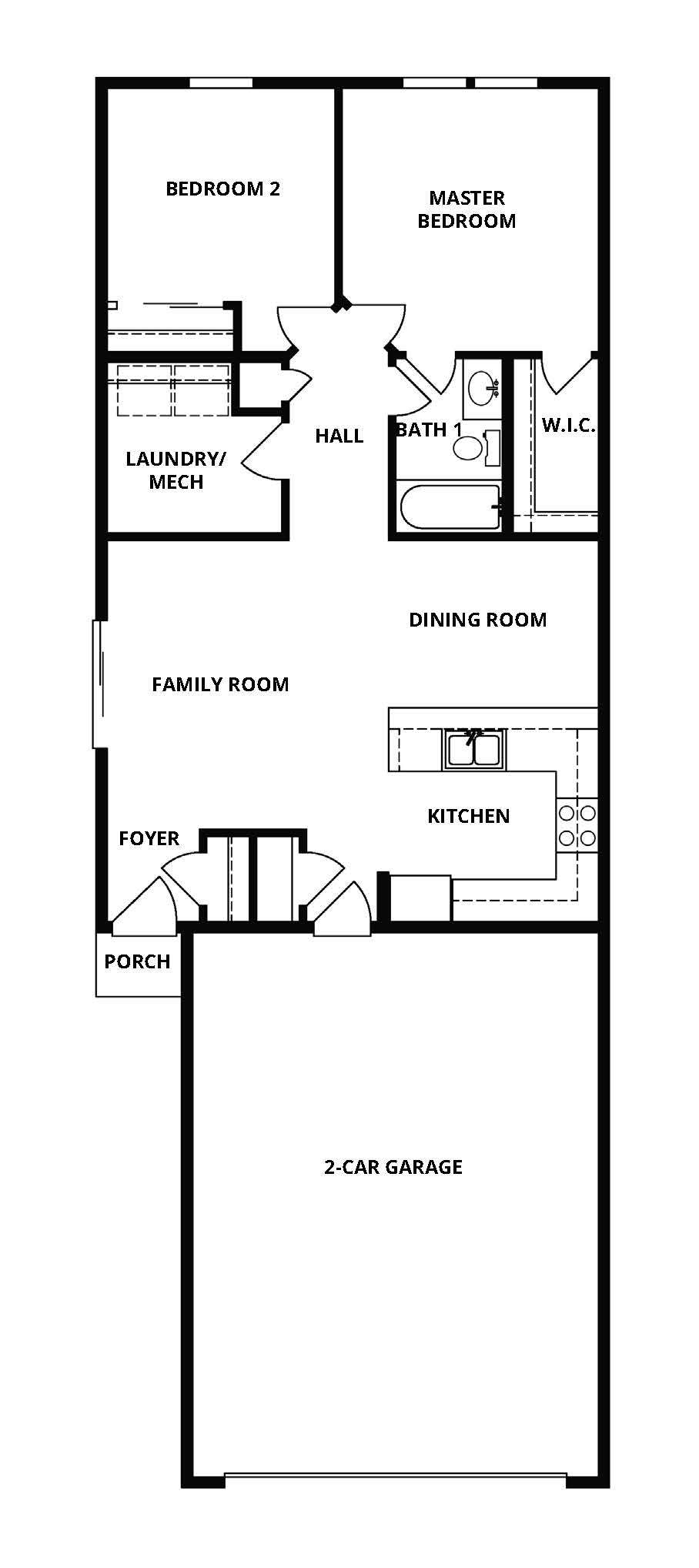 The Becker has two bedrooms and one bathroom.