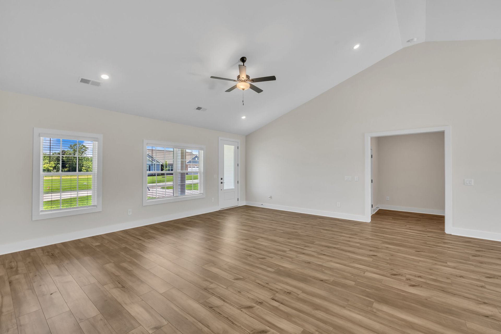 Windows let in lots of light to the main living area. 