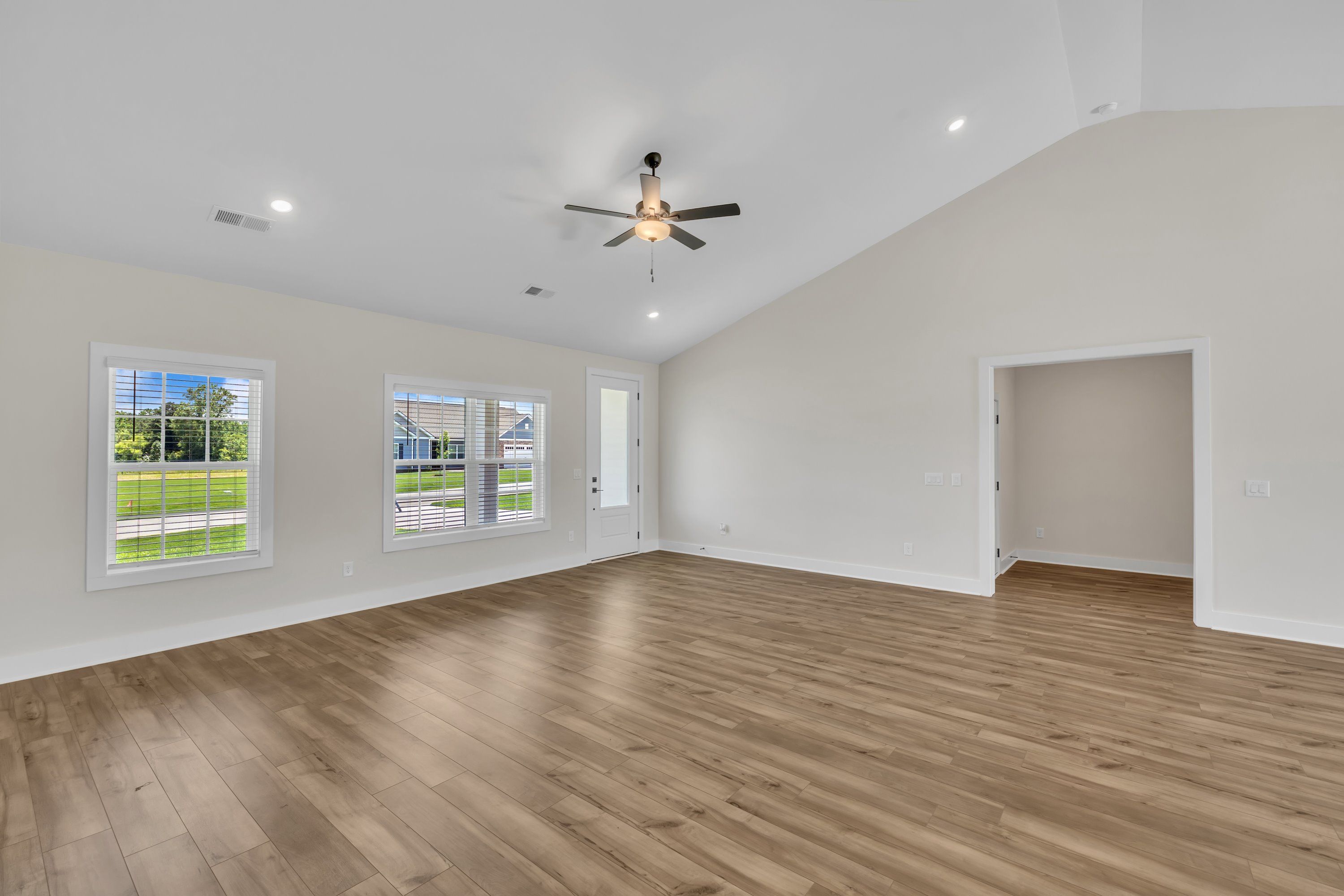 Windows let in lots of light to the main living area. 