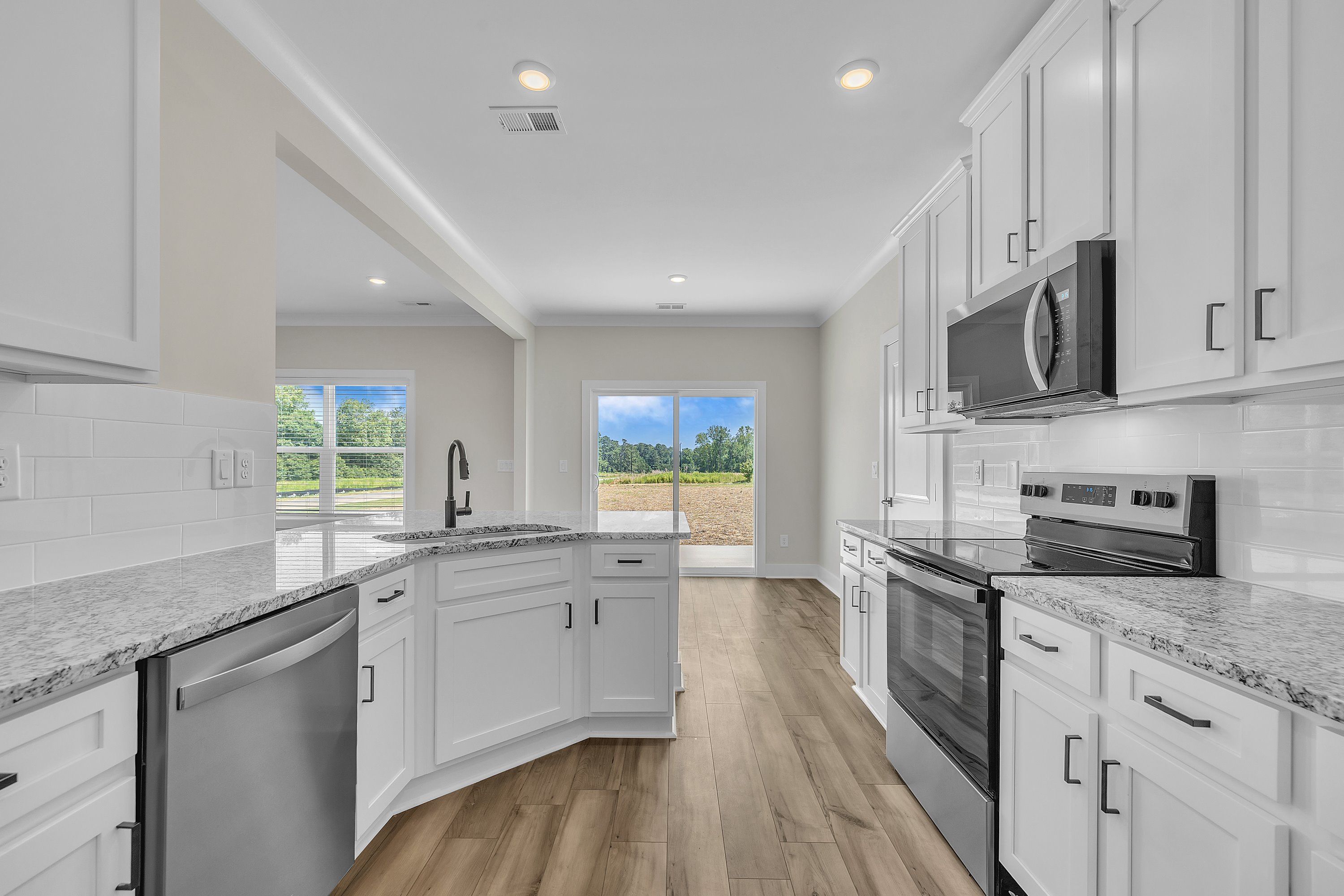 The kitchen overlooks the dining area
