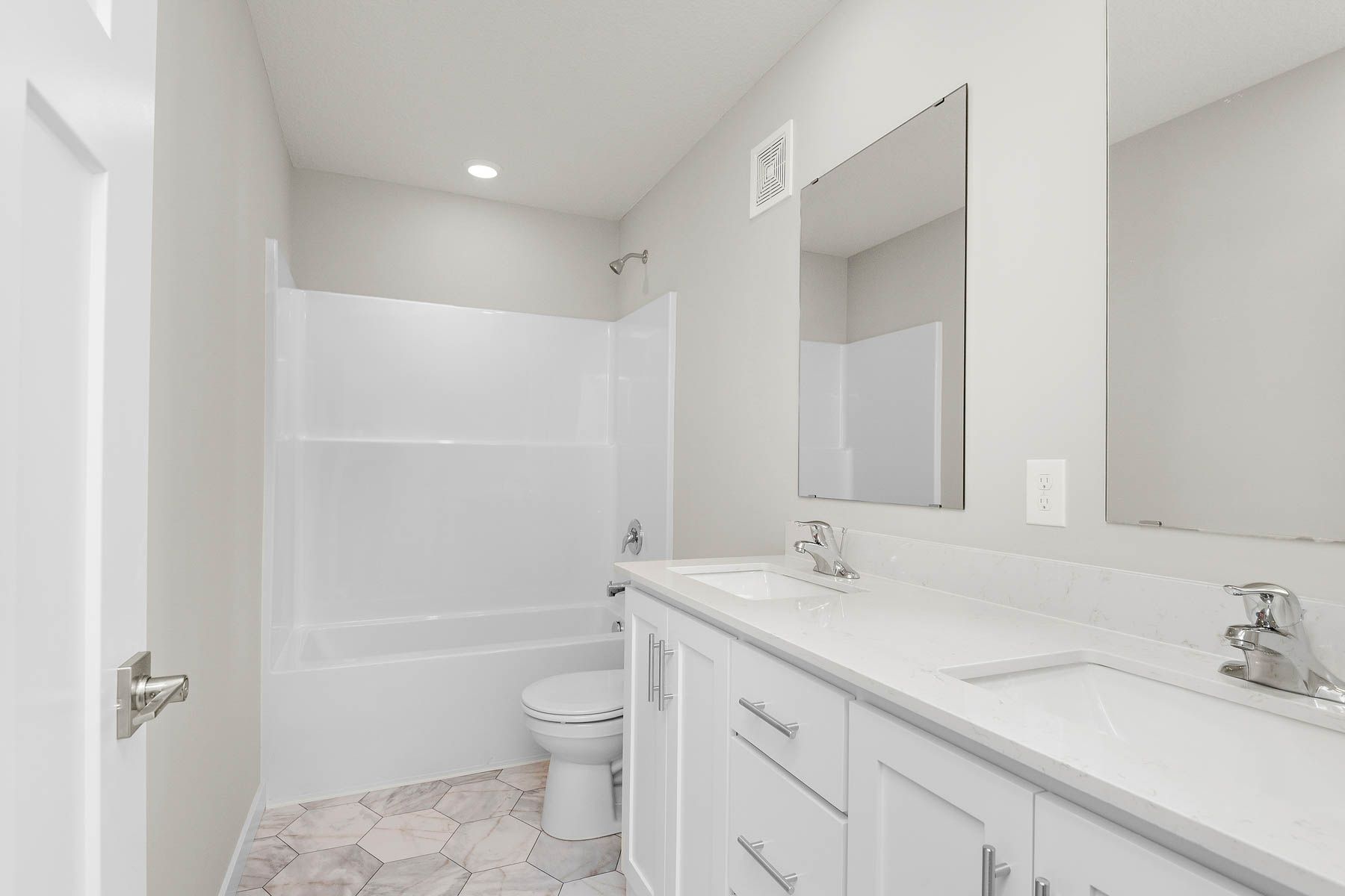 The secondary bathroom has the tub/shower combo.