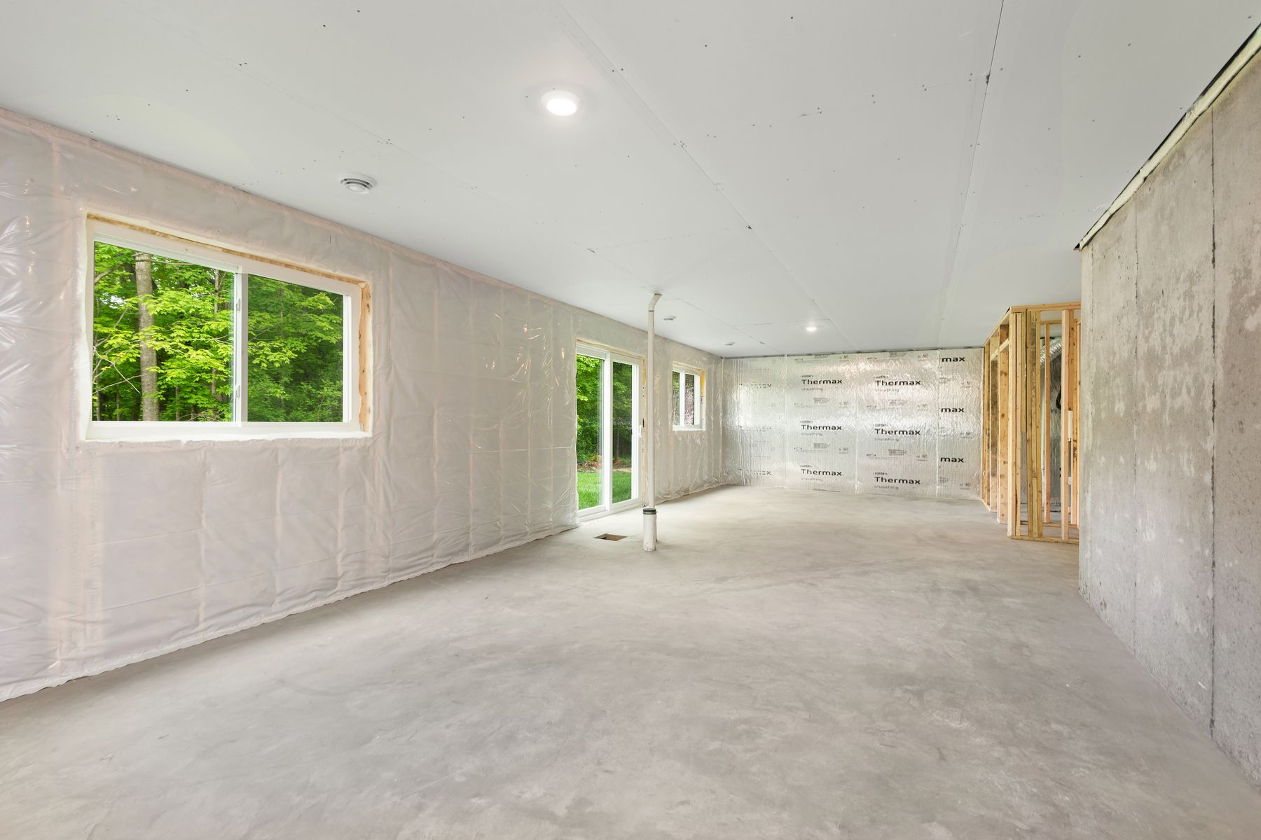 There is an unfinished basement.