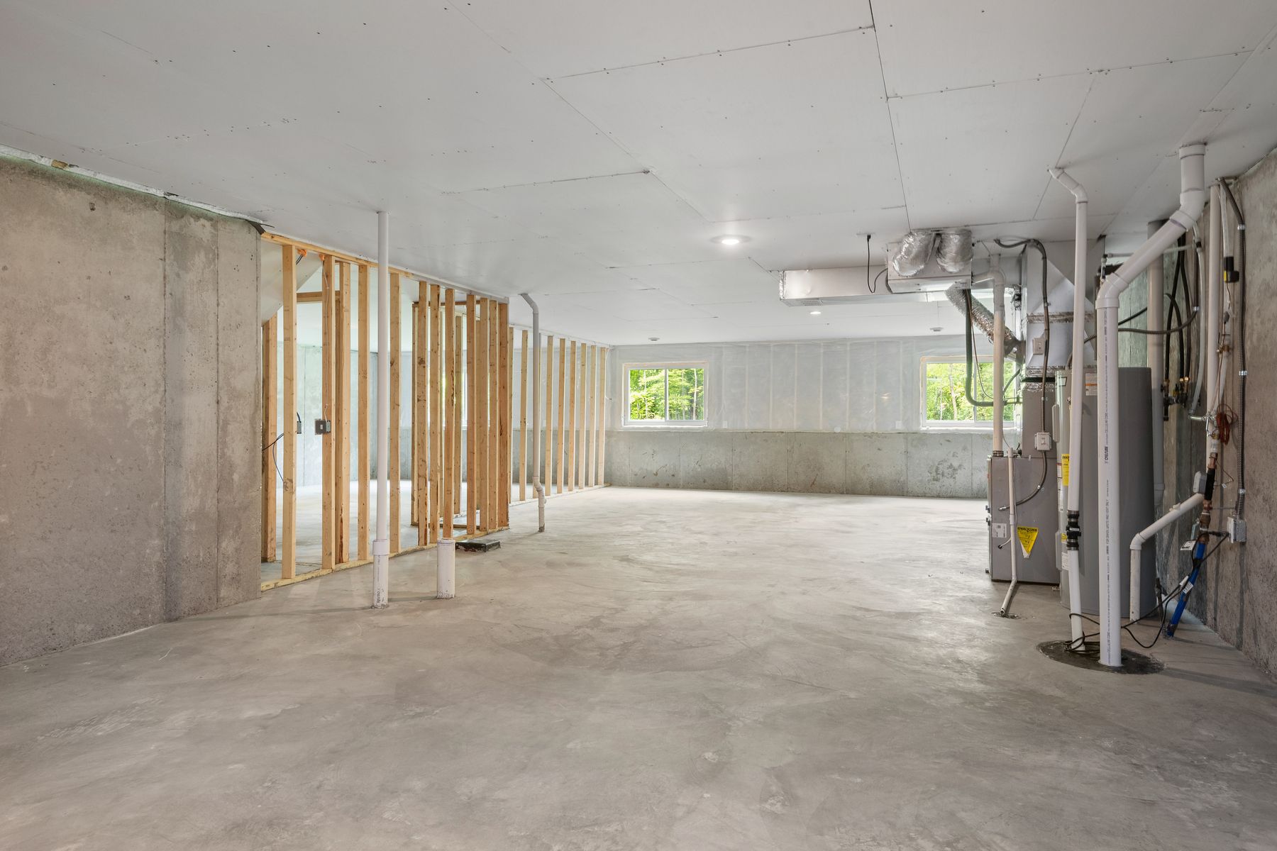 There is an unfinished basement.