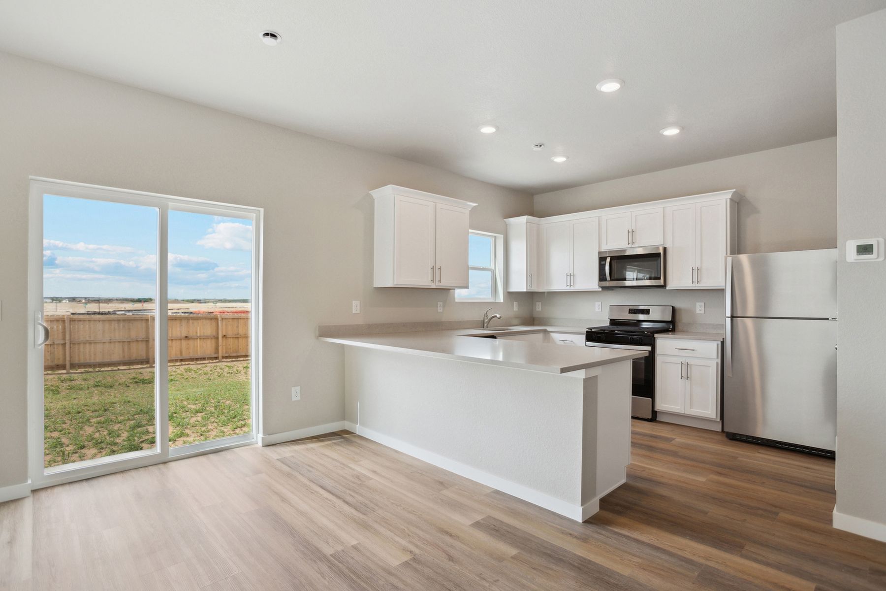 The kitchen appliances come included in this home.