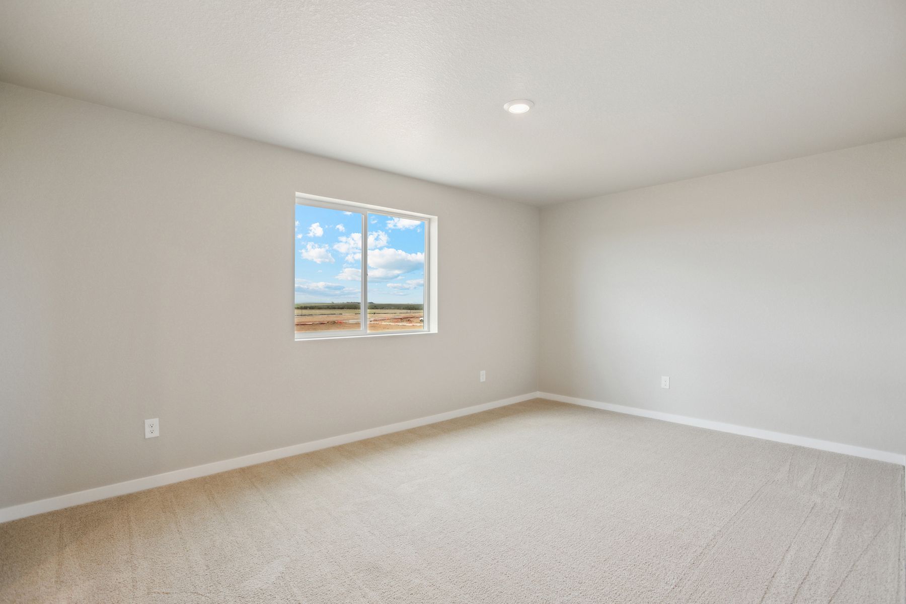 The master bedroom is spacious and has carpet.