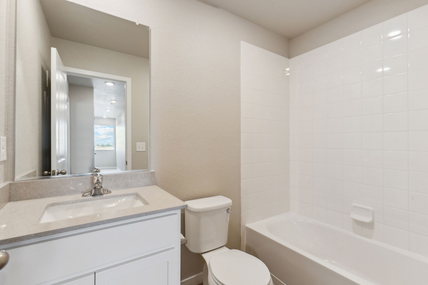 The secondary bathroom has the tub/shower combo.