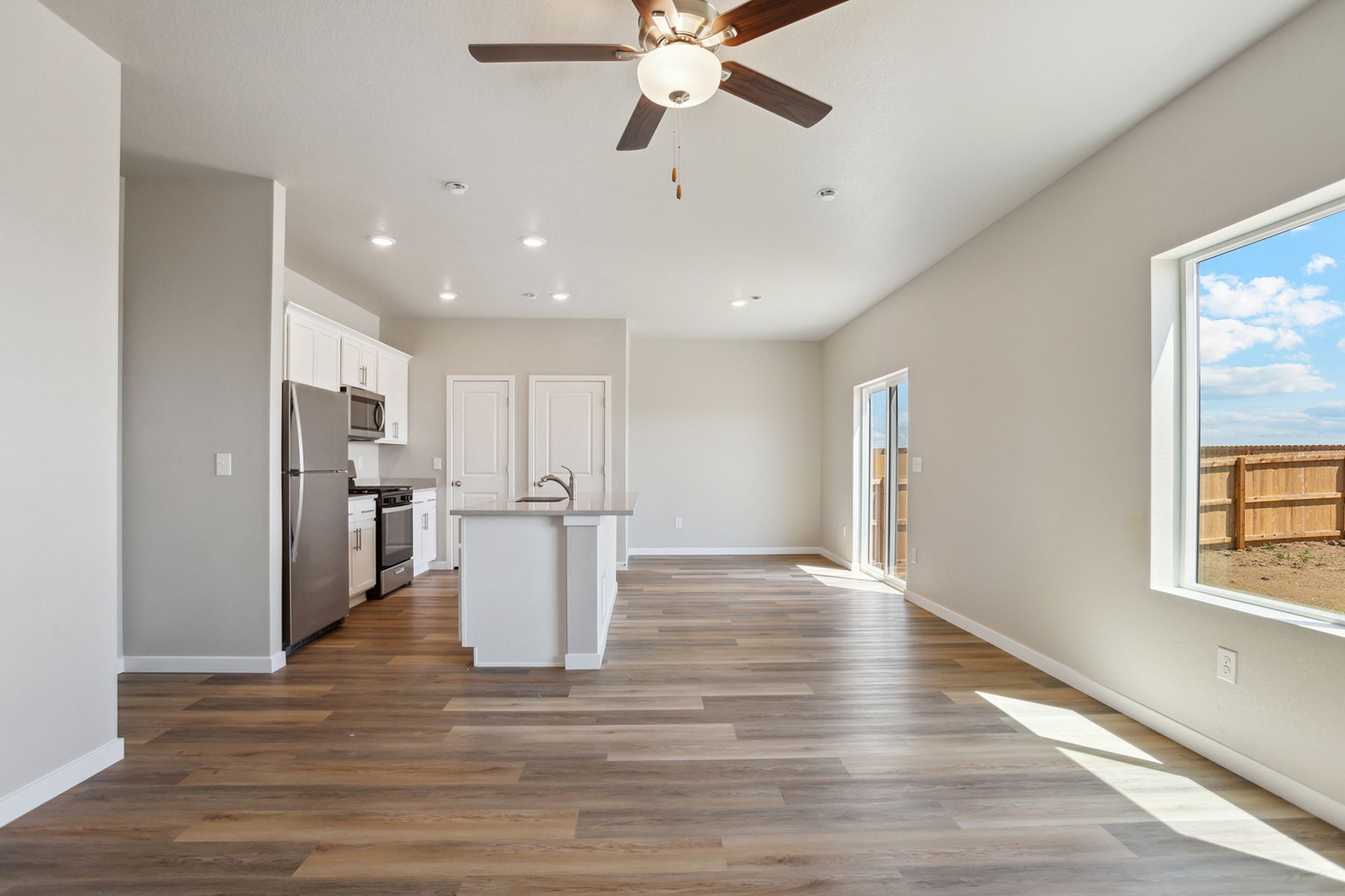 The family room is open to the kitchen and dining room.