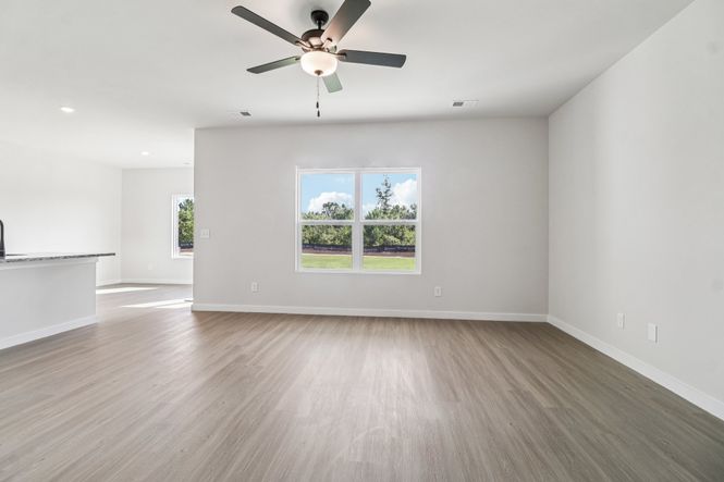 Windows let in lots of light to the main living area.
