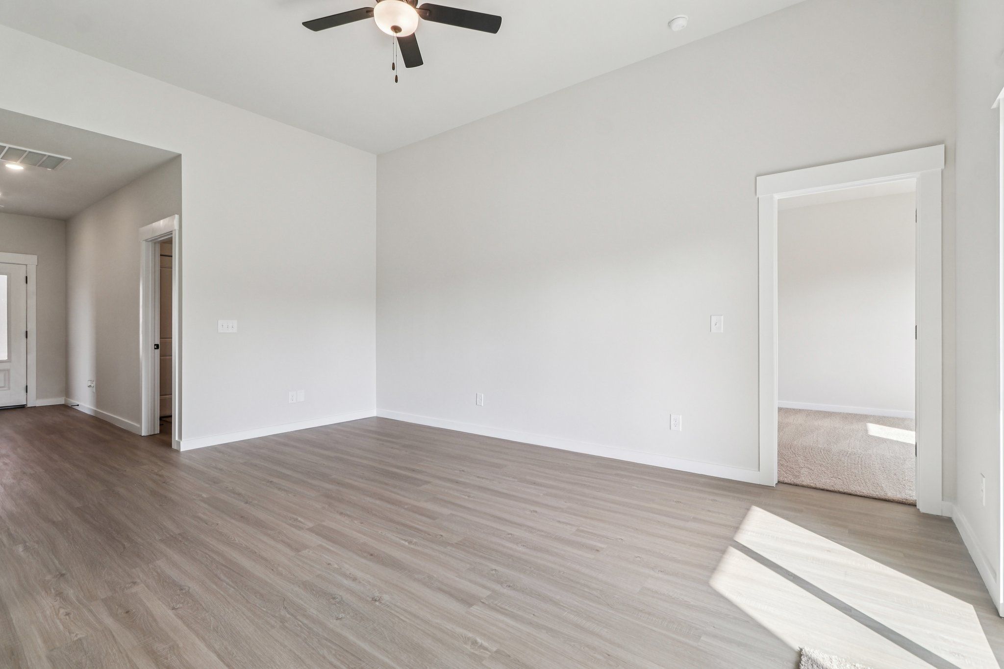 The open layout has the kitchen being open to the family room.