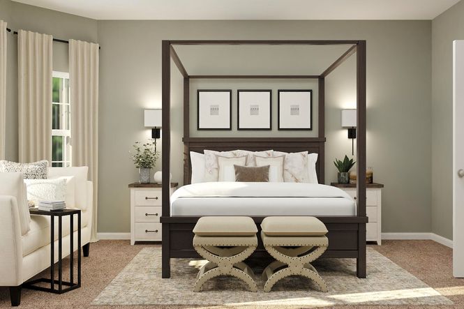 The master suite has plenty of space for all of your king-sized furniture.
