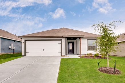The Blanco is a beautiful one-story siding home with wood detail.