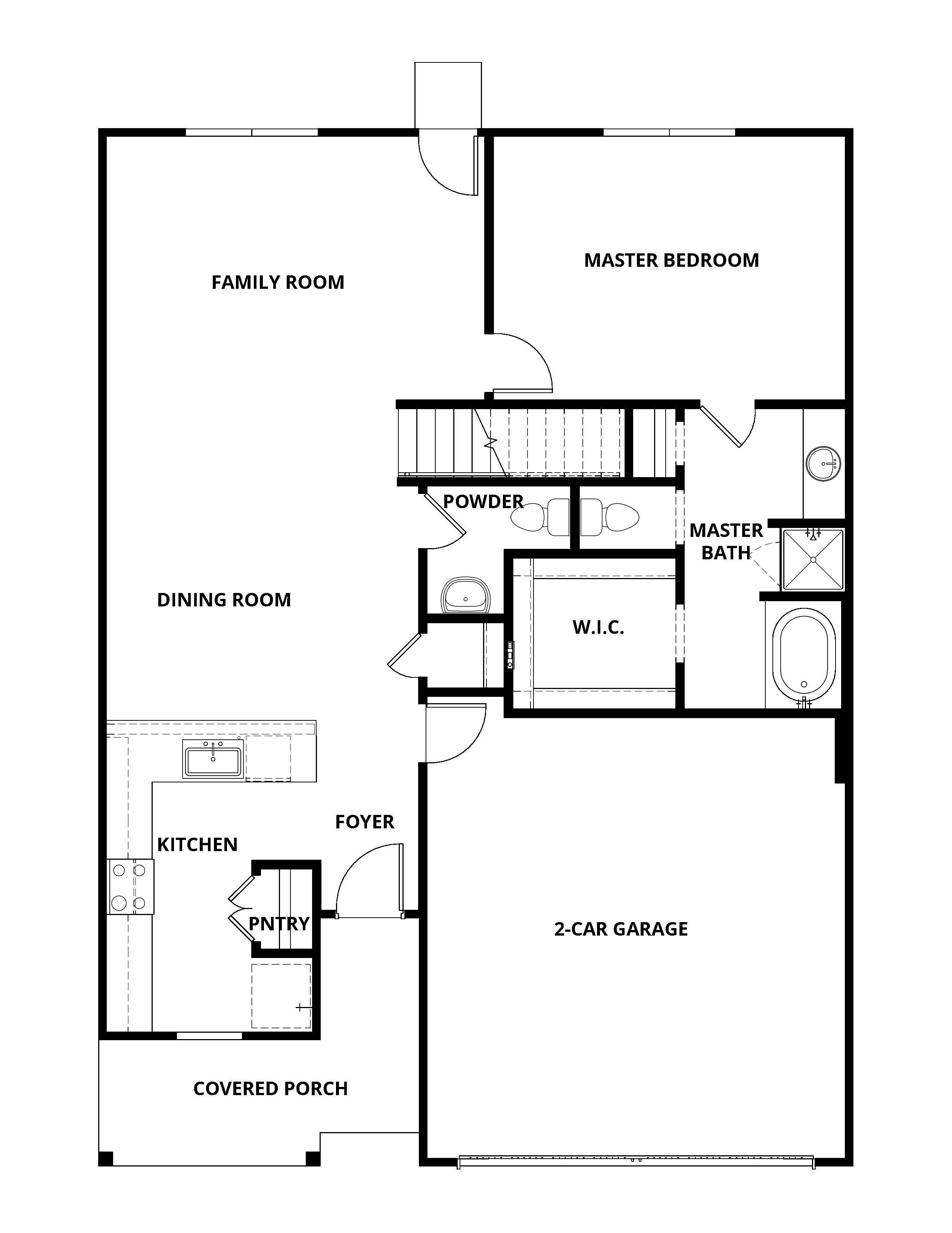 The first floor of the Iris has open living spaces.