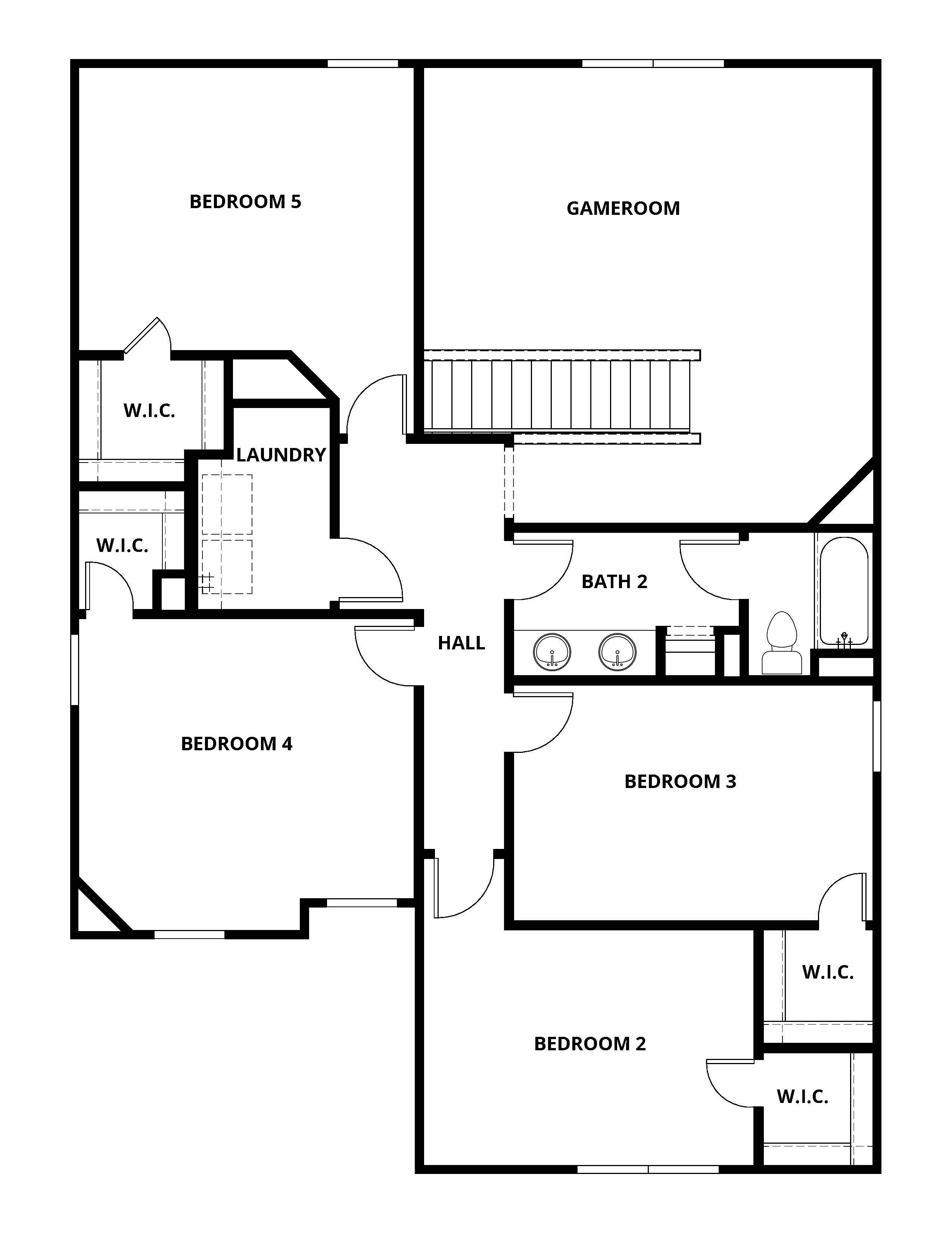 The second floor of the Iris has four bedrooms and a loft. 