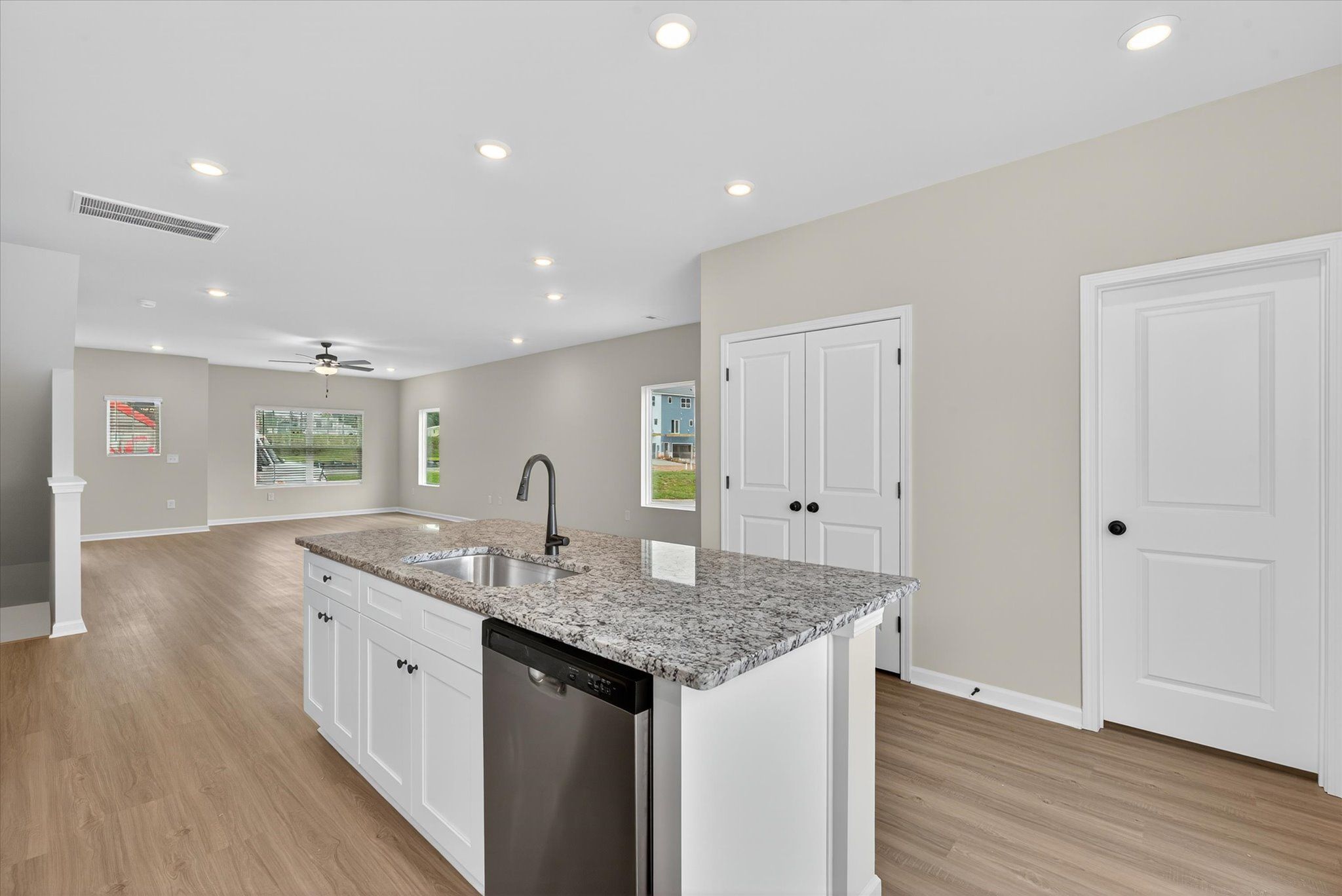 The kitchen comes with stainless-steel appliances.
