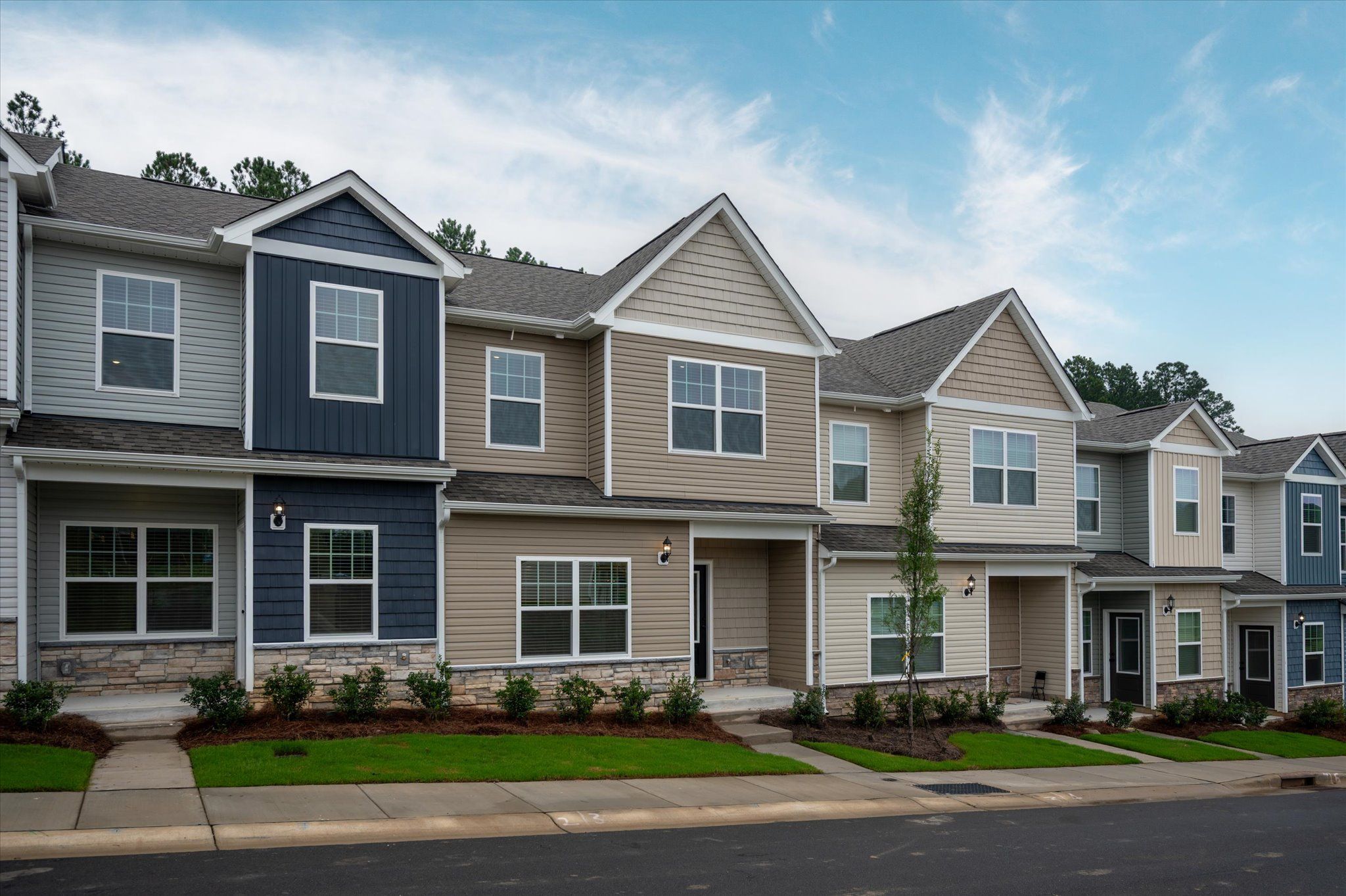 These townhomes haves stone detailing