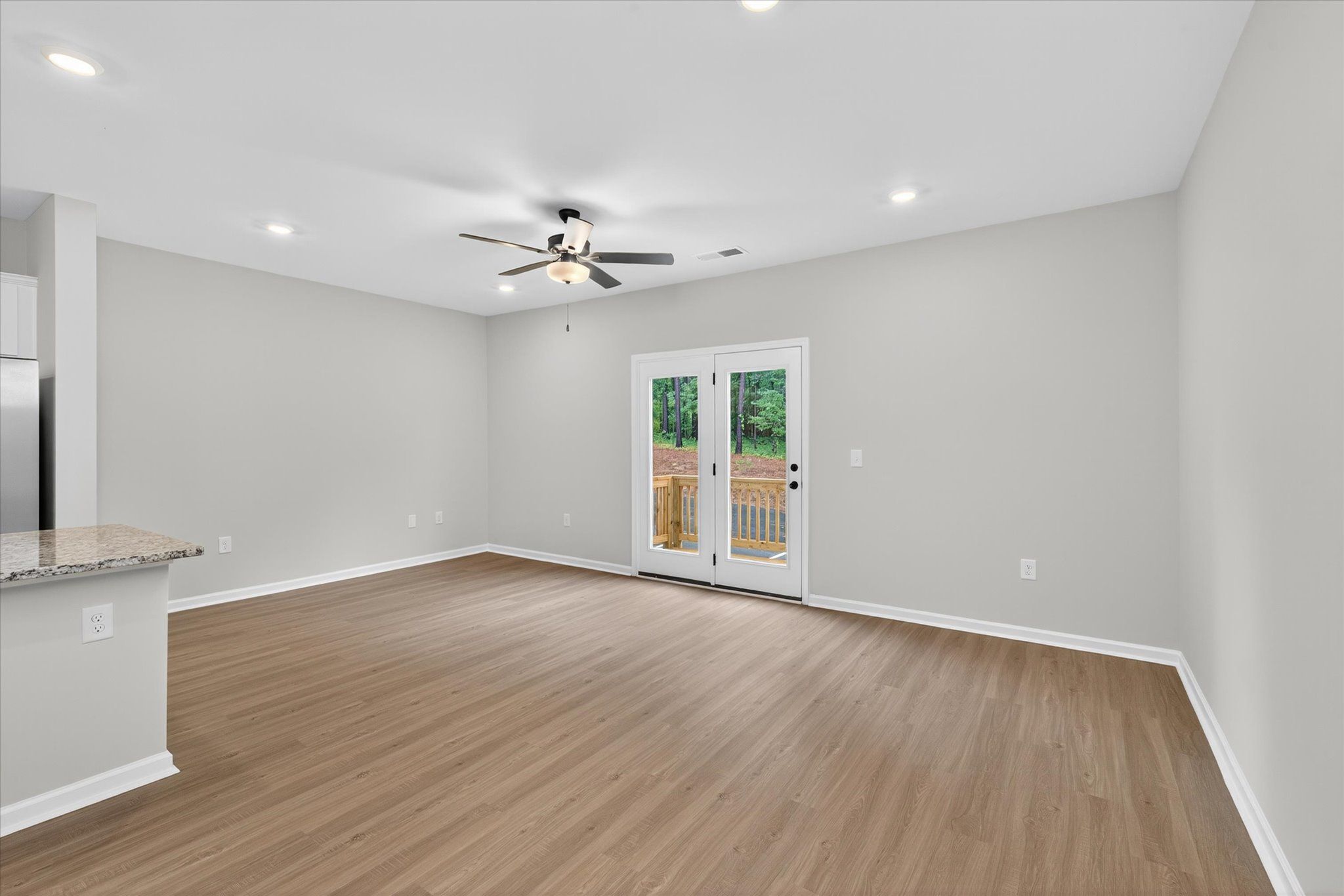 Kitchen island overlooks the living area