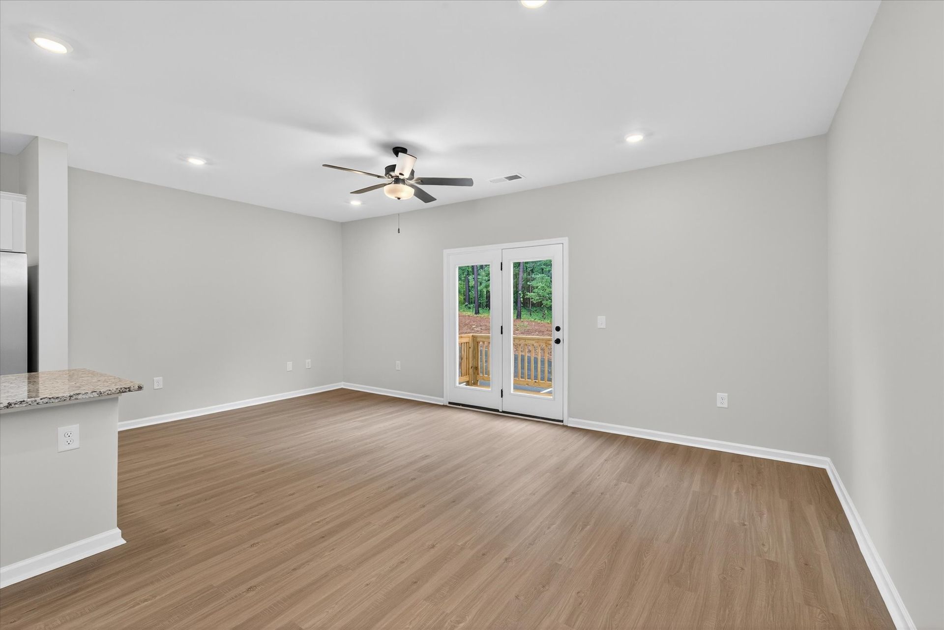 Kitchen island overlooks the living area